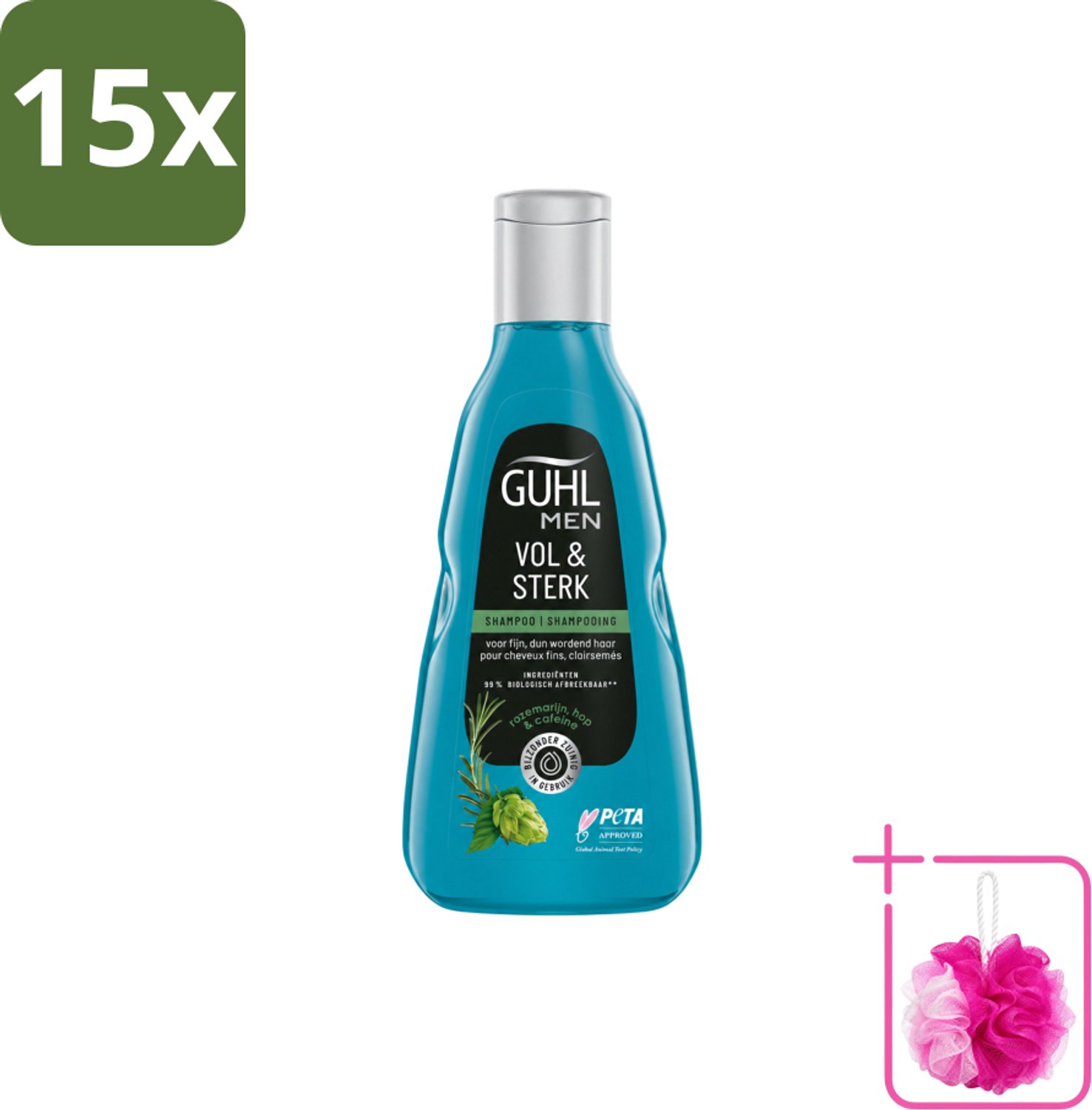 15 x Guhl - Shampoo - Men Vol & Sterk - 250 ml - Bulkverpakking - Mannenhaar - Douchemop - Volume