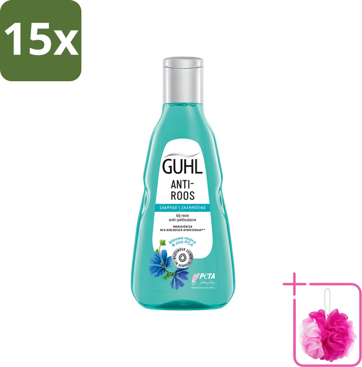 15 x Guhl - Shampoo - Anti-Roos - 250 ml - Bulkverpakking - Anti-roos shampoo - Douchemop - Roosvrije hoofdhuid
