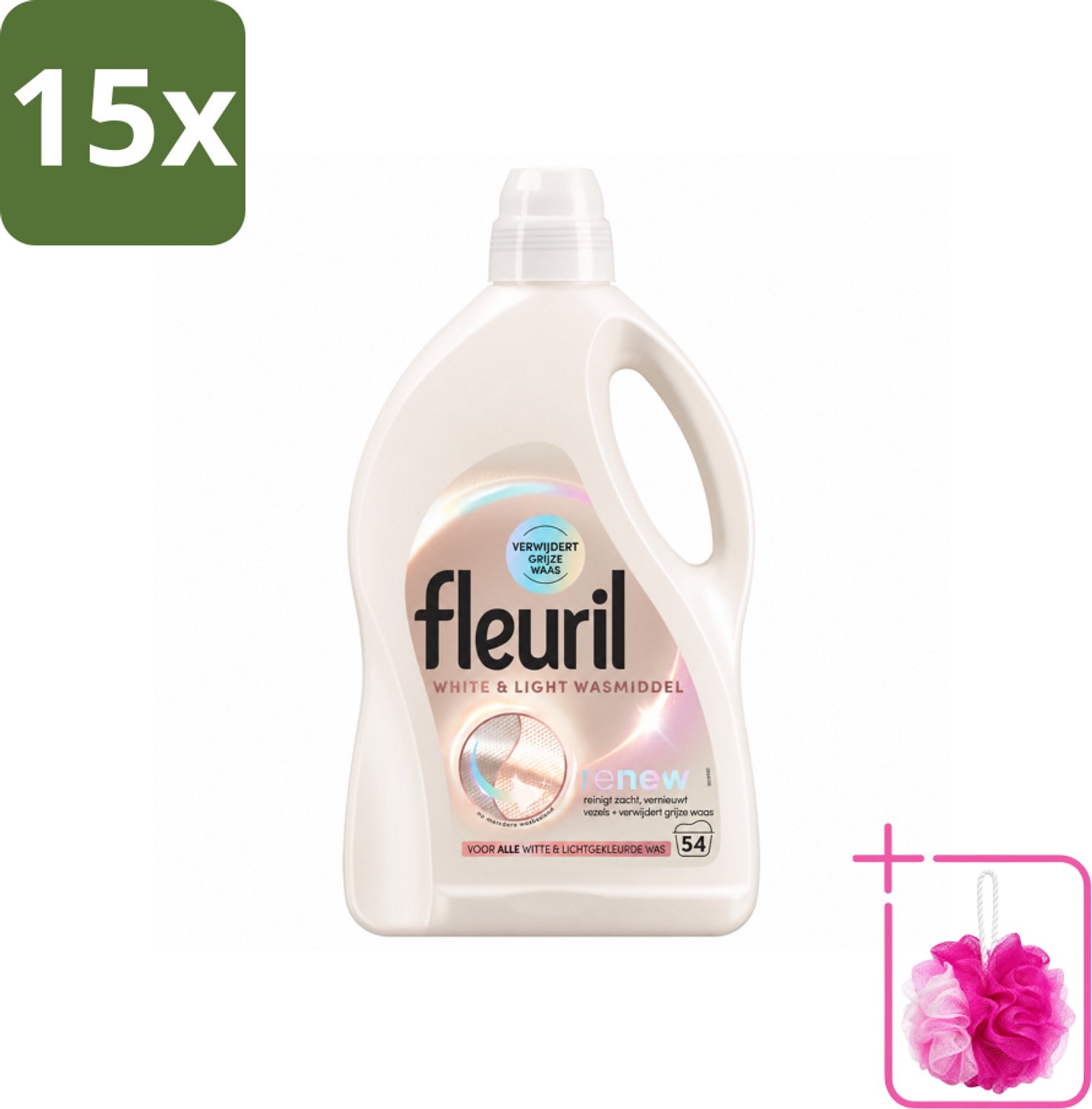 15 x Fleuril - Wasmiddel - White & Light Vloeibaar Wasmiddel - Witte & Lichte Was - 54 wasbeurten - Bulkverpakking - Wit wasmiddel - Douchemop - Licht wasmiddel