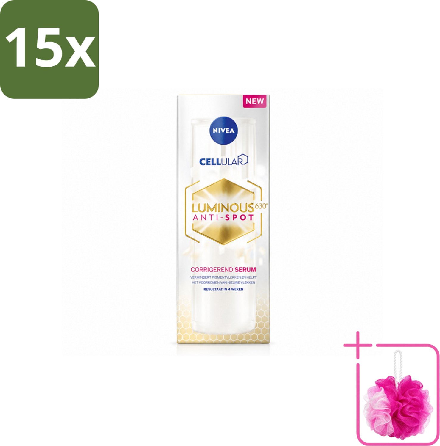 15 x NIVEA - Gezichtsserum - CELLular LUMINOUS630 Tegen Vlekken - Tegen pigmentvlekken - Voor alle huidtypen - Met Hyaluron & Vitamine E - 30 ml - Bulkverpakking - Anti-spot serum - Douchemop - Pigmentvlekken