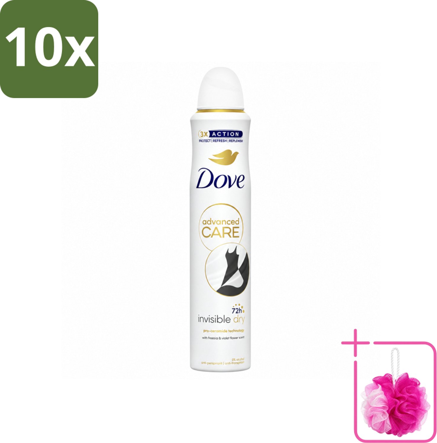 10 x Dove Deodorant Spray - Invisible Dry - 200 ml - Bulkverpakking - Dove deodorant spray - Douchemop - Onzichtbare deodorant