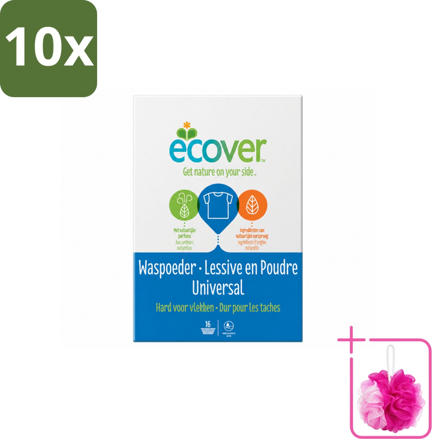 10 x Ecover - Waspoeder Universal - Voor witte & bonte was - 1,2 kg - Bulkverpakking - Waspoeder - Douchemop - Was