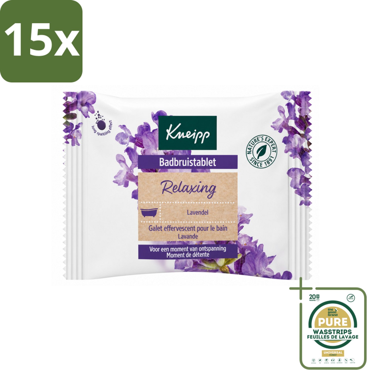 15 x Kneipp - Badbruistablet - Lavendel - Wasstrips - Badbruistablet Lavendel - Ontspanning - Stressvermindering - Rust - Natuurlijke Badproducten