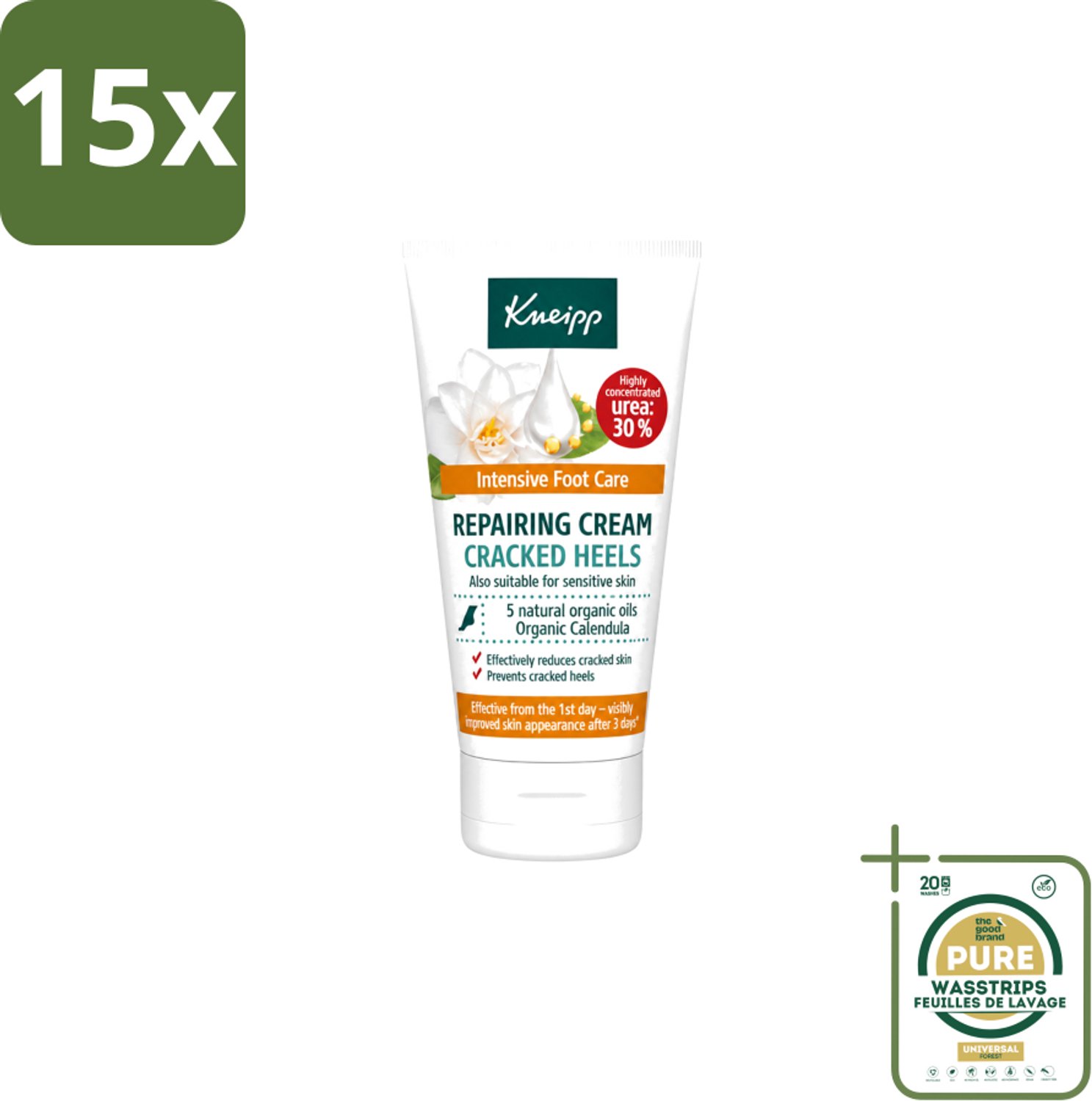 15 x Kneipp - Hielklovencrème - 30 % ureum - Geschikt voor diabetici - 50 ml - Wasstrips - Kneipp Hielklovencrème - Voetcrème - Ureum Crème - Droge Hielen - Kloven Verzorgen