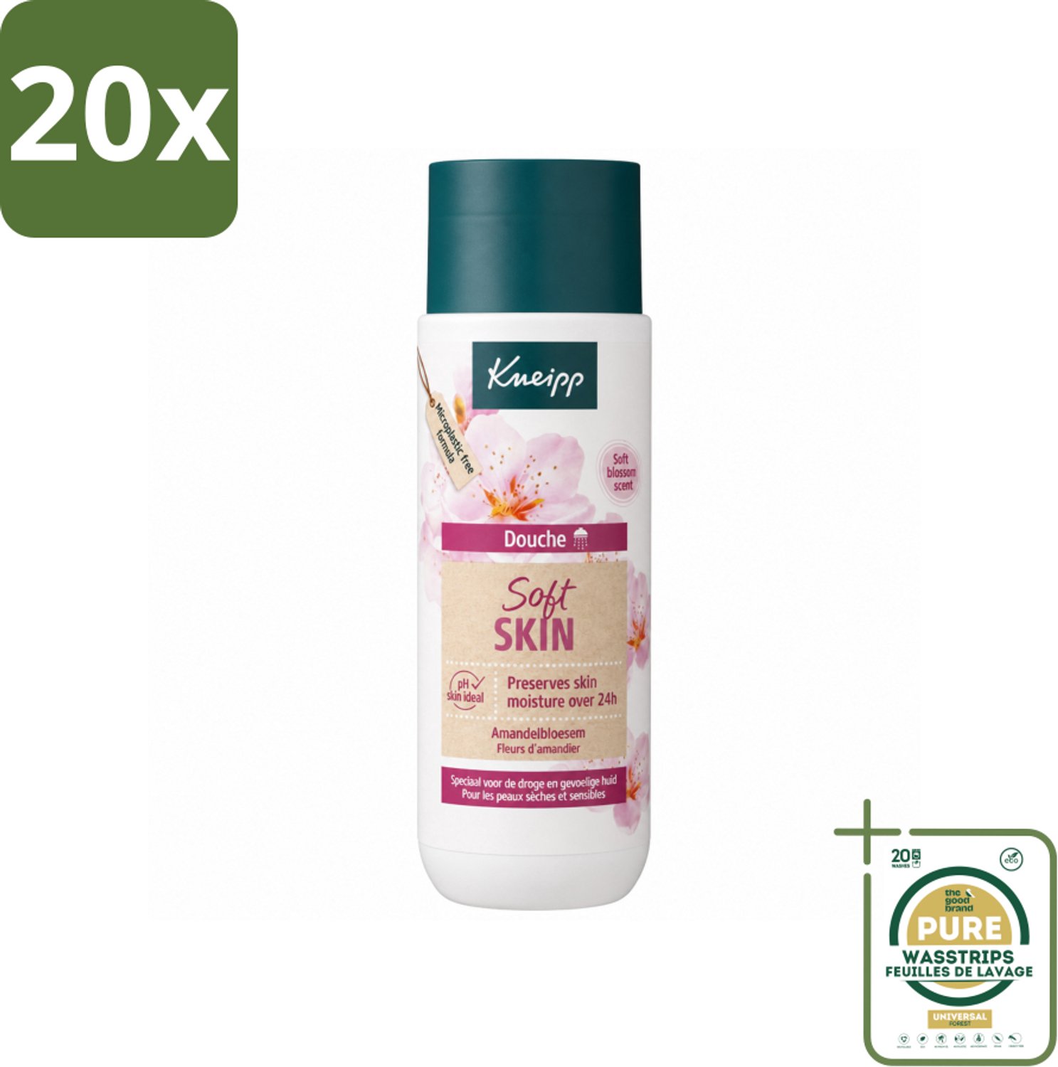 20 x Kneipp - Douchegel - Soft Skin - Amandelbloesem - 200 ml - Wasstrips - Douchegel - Huidverzorging - Droge Huid - Gevoelige Huid - Amandelolie