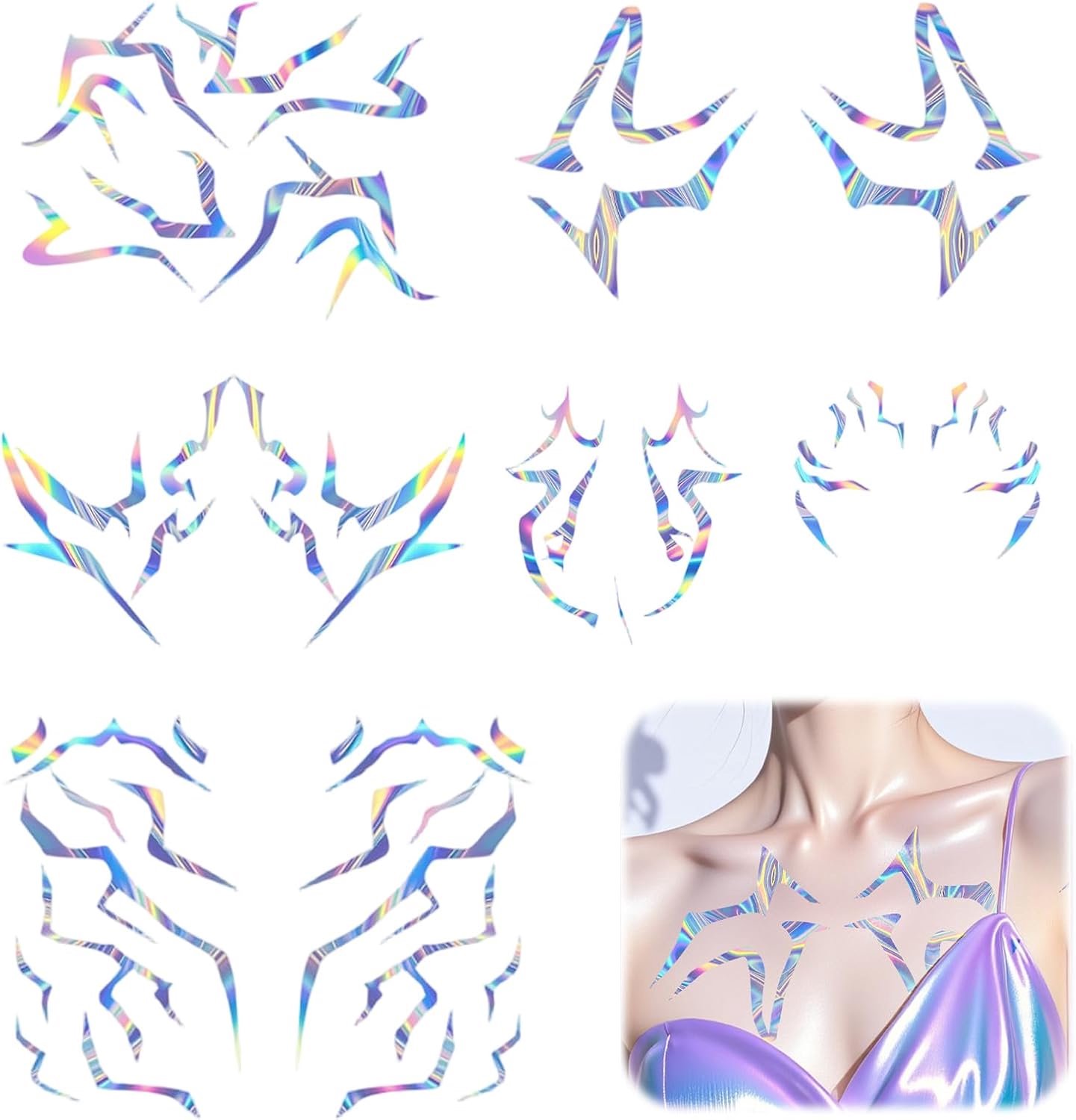 Tijdelijke tatoeages 8 stuks paarse fantasie decoratieve ombre lichaamsstickers,waterdichte tattoo stickers voor cosplay Halloween festivals en dans
