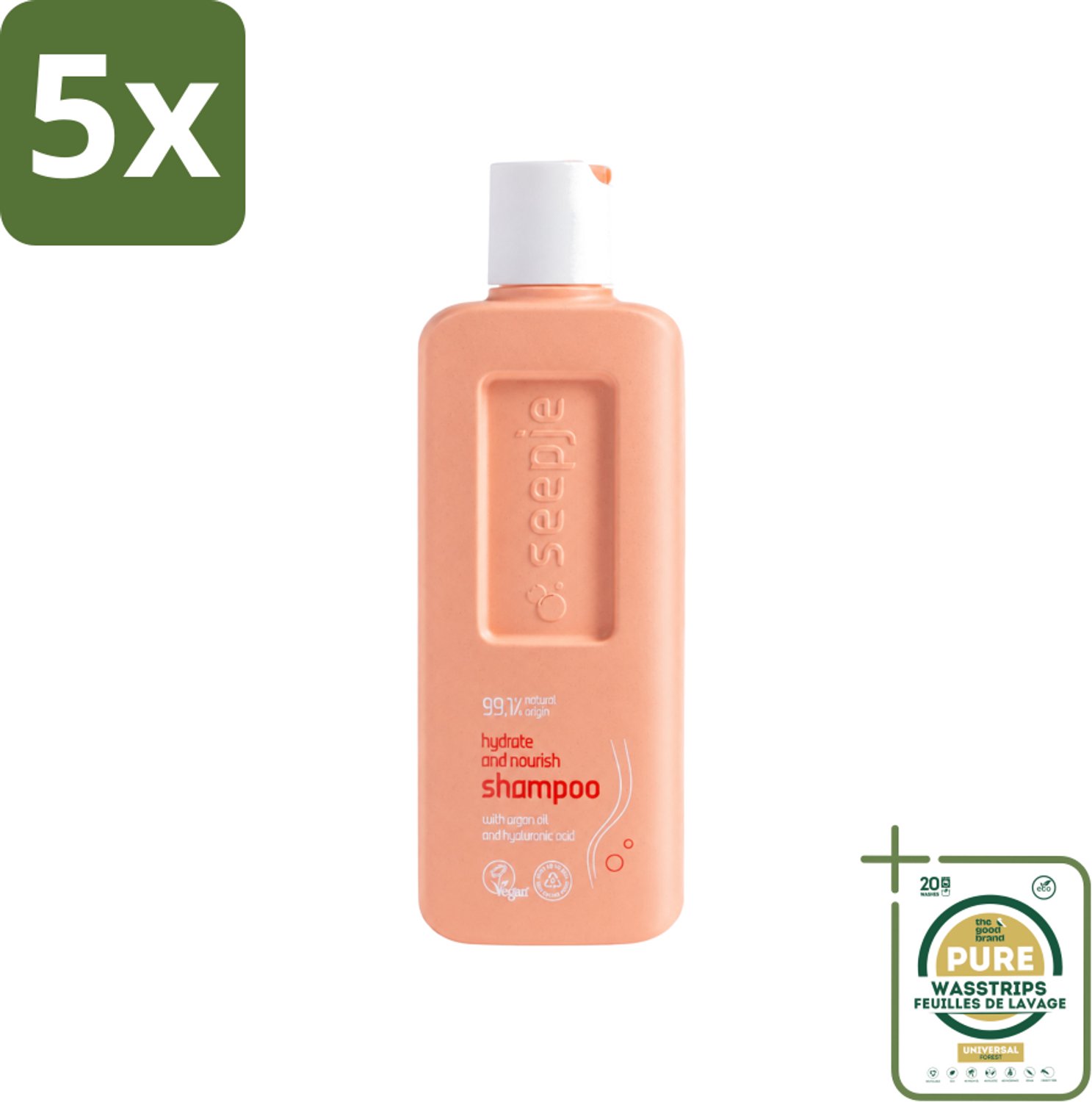 5 x Seepje - Hydrate & Nourish Shampoo - Intense Hydratatie voor Gezond Haar - 300 ml - Wasstrips - Hydratatie Haar - Voedend Shampoo - Droog Haar - Gezond Haar - Natuurlijke Shampoo