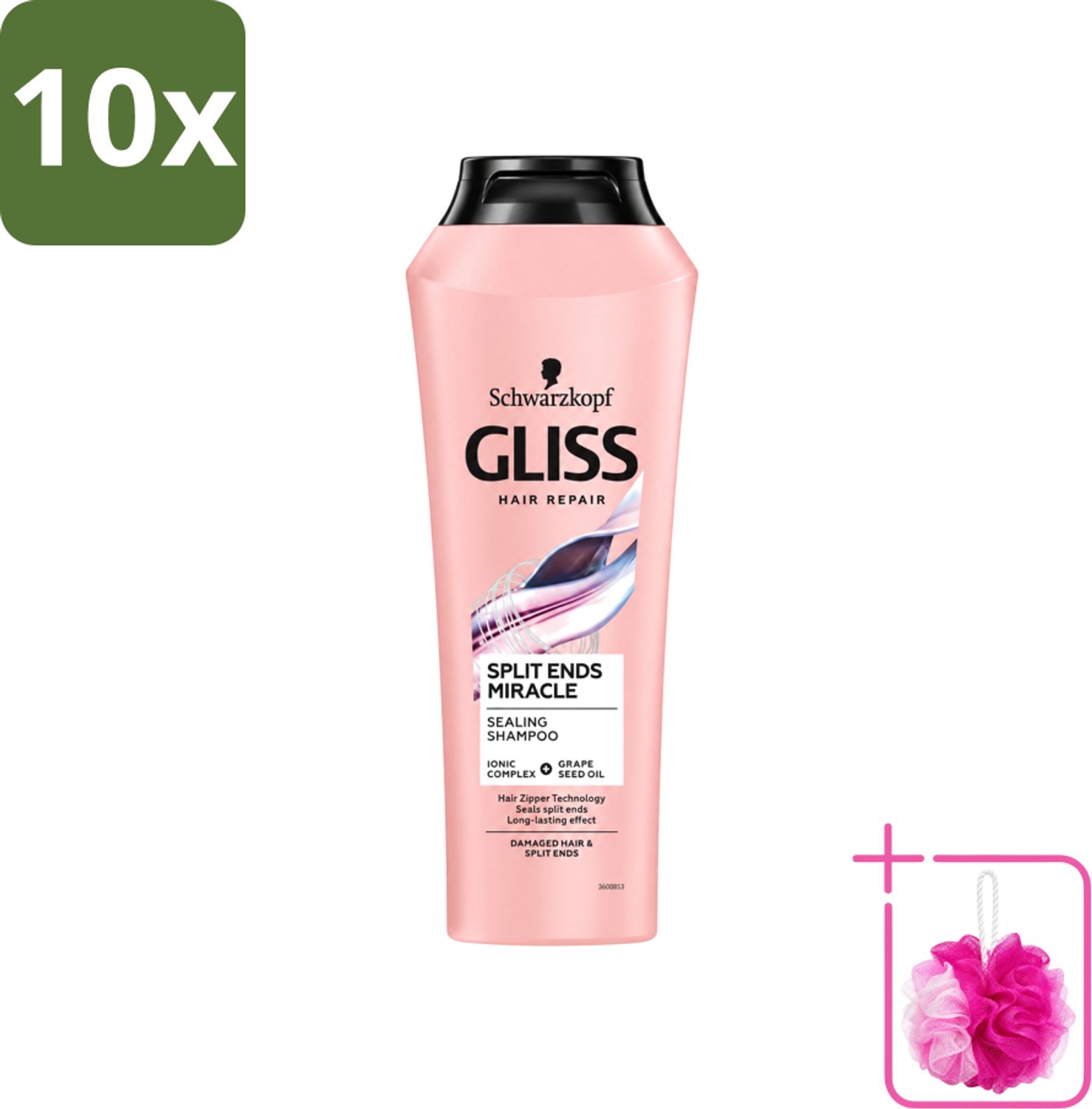 10 x Gliss - Shampoo - Split Hair Miracle - Voor Beschadigd Haar - 250 ml - Bulkverpakking - Gespleten haarpunten - Douchemop - Haarherstel