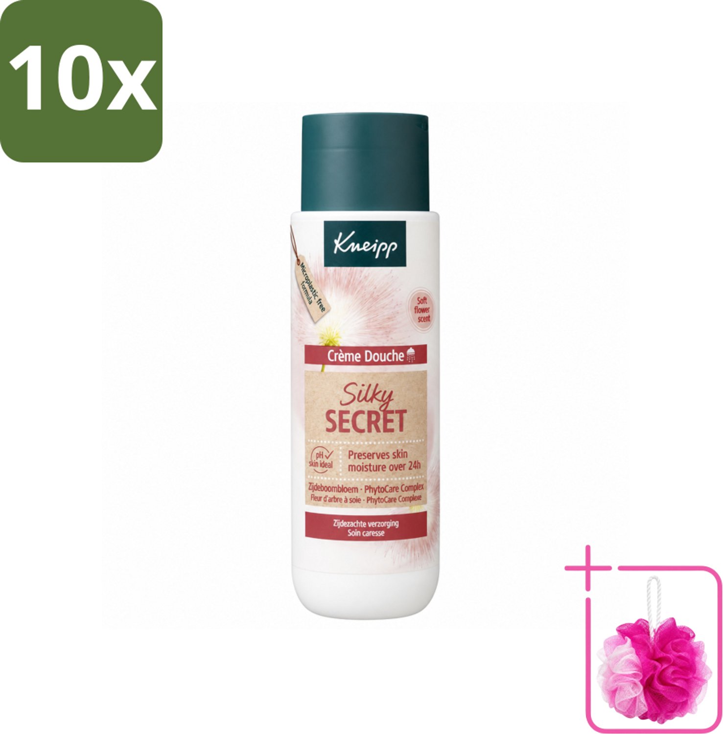 10 x Kneipp - Douchecrème - Silky Secret - 200 ml - Bulkverpakking - Douchecrème - Douchemop - Zijde