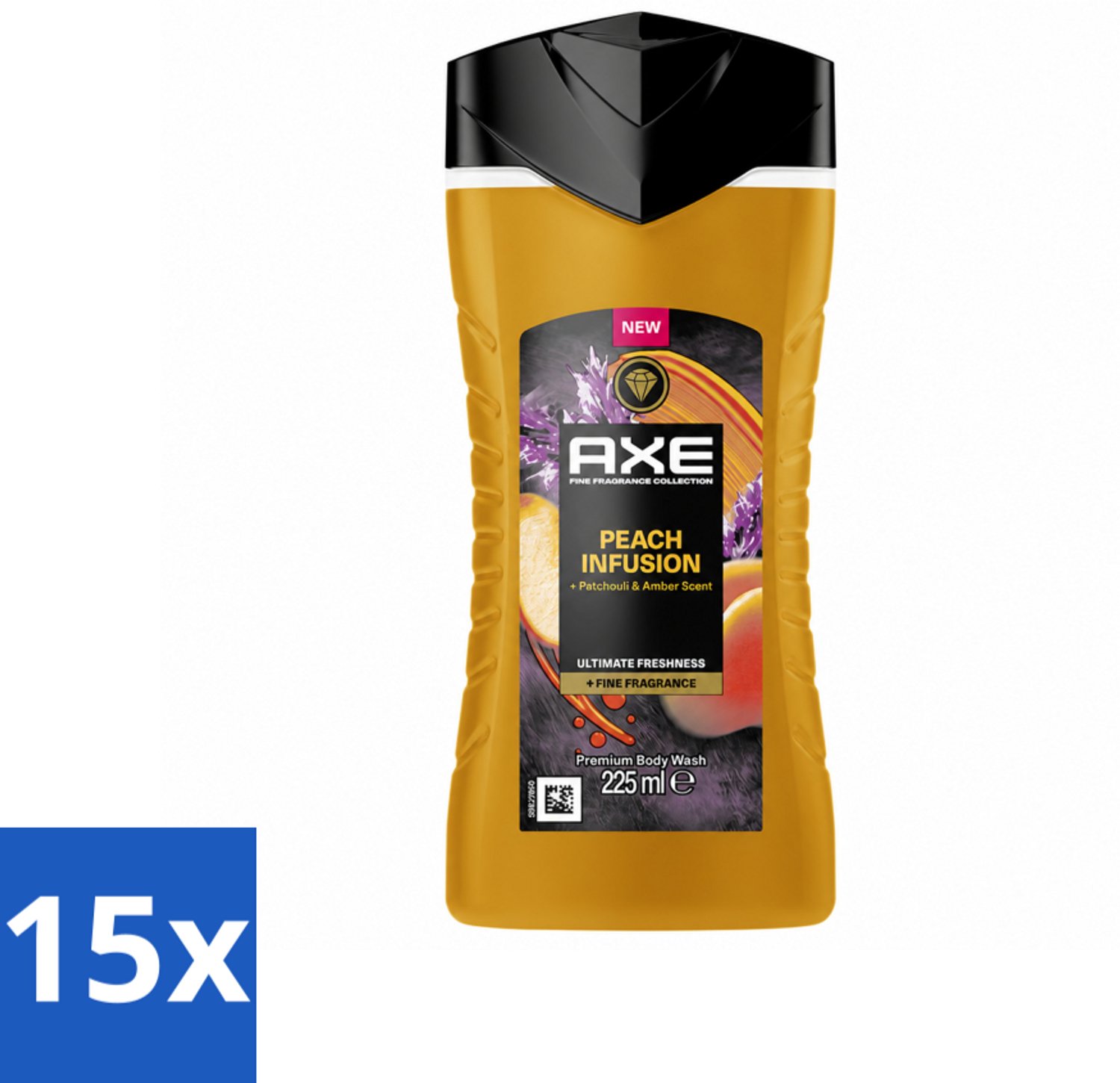 15 x Axe – Douchegel – Peach Infusion – 225 ml - Voordeelverpakking - 15 stuks