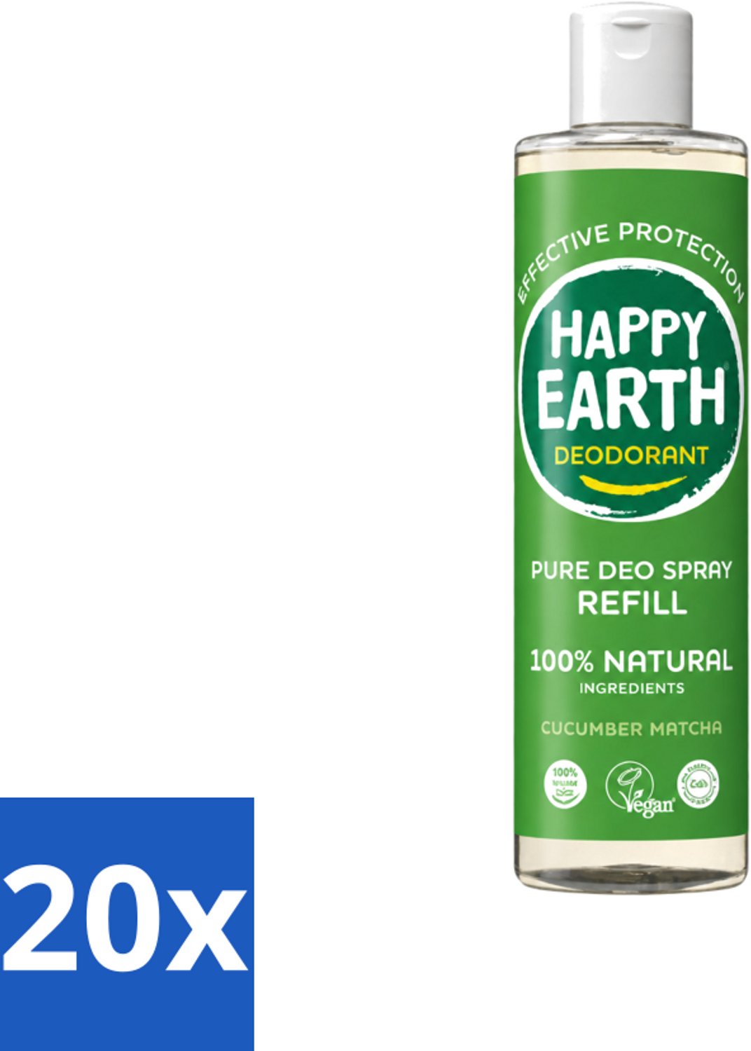 20 x Happy Earth – Deodorant Spray Navulling – 100% Natuurlijk Cucumber Matcha – 300 ml - Voordeelverpakking - 20 stuks