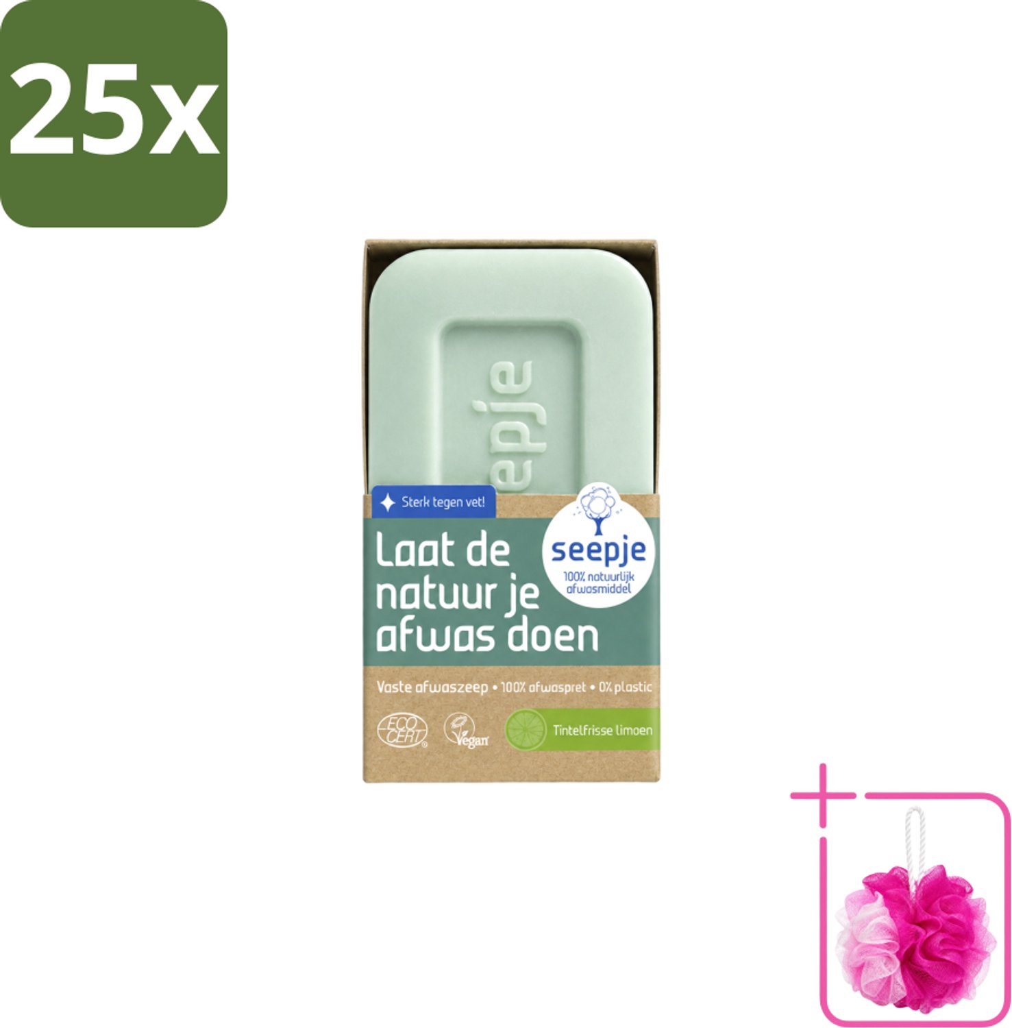 25 x Seepje - Afwaszeep - Handgemaakt & Biologisch - Tintelfrisse Limoen Geur - 120 gr - Bulkverpakking - Afwaszeep - Douchemop - Handgemaakte zeep