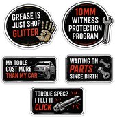 Monteur Stickers Set - 5 Matte Vinyl Stickers voor Garage en Gereedschap