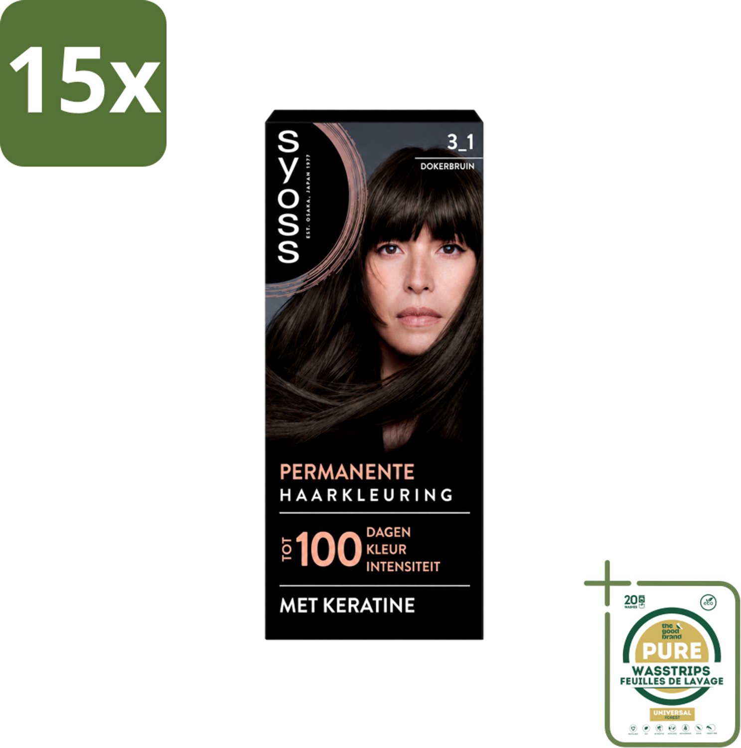 15 x SYOSS - Permanent Coloration 3-1 - Haarverf - Permanente Haarkleuring - Donkerbruin - Grijsdekking - Wasstrips - Haarkleur - Permanent Haarkleuring - Grijsdekking - Donkerbruin - Keratine-formule
