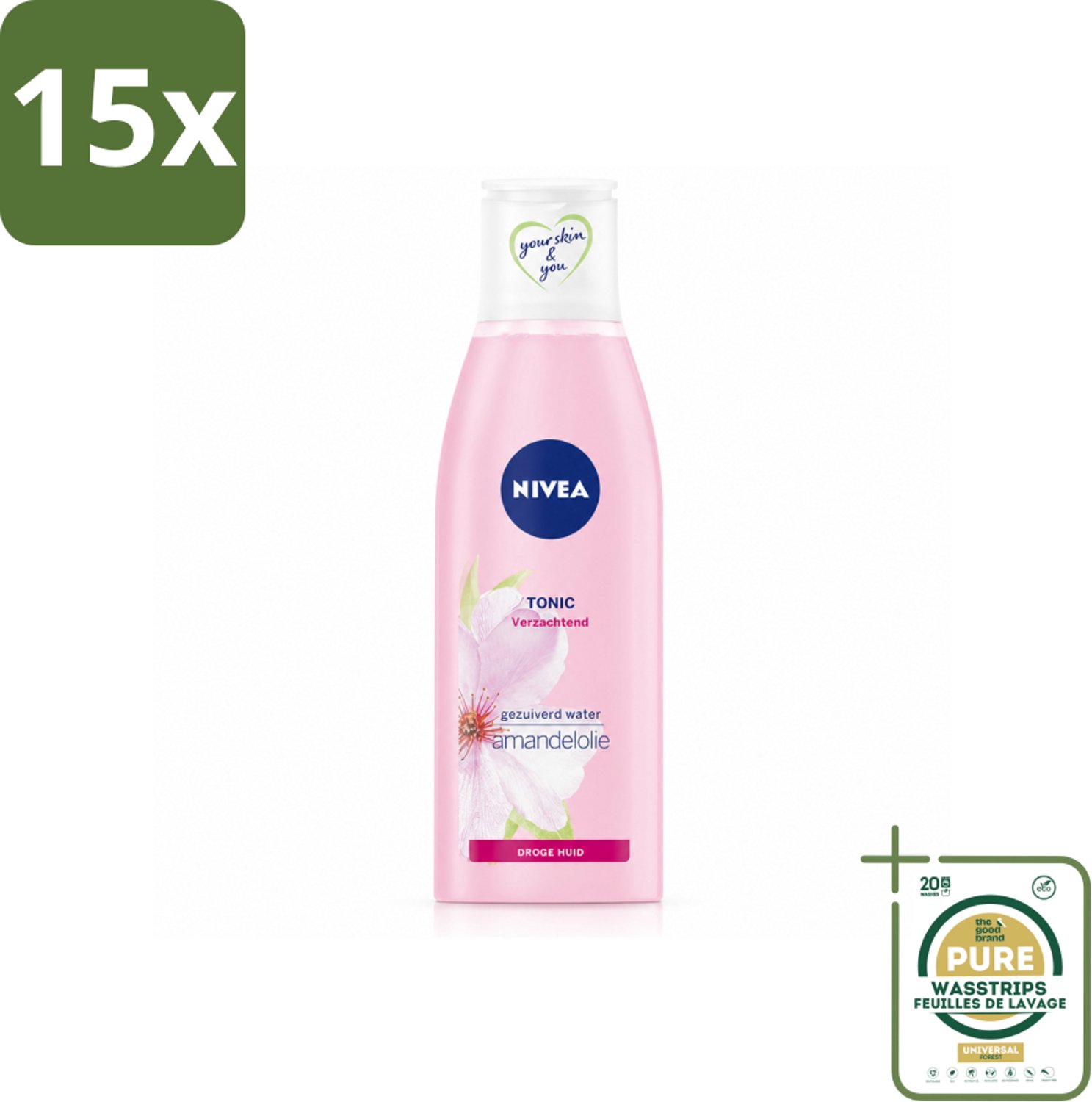 15 x NIVEA - Gezichtstonic - Essentials Verzachtende Tonic - Voor droge & gevoelige huid - Met Amandelolie & Hydramine - 200 ml - Wasstrips - Gezichtstonic - Droge Huid - Gezichtsreiniger - Verzachtende Tonic - Amandelolie