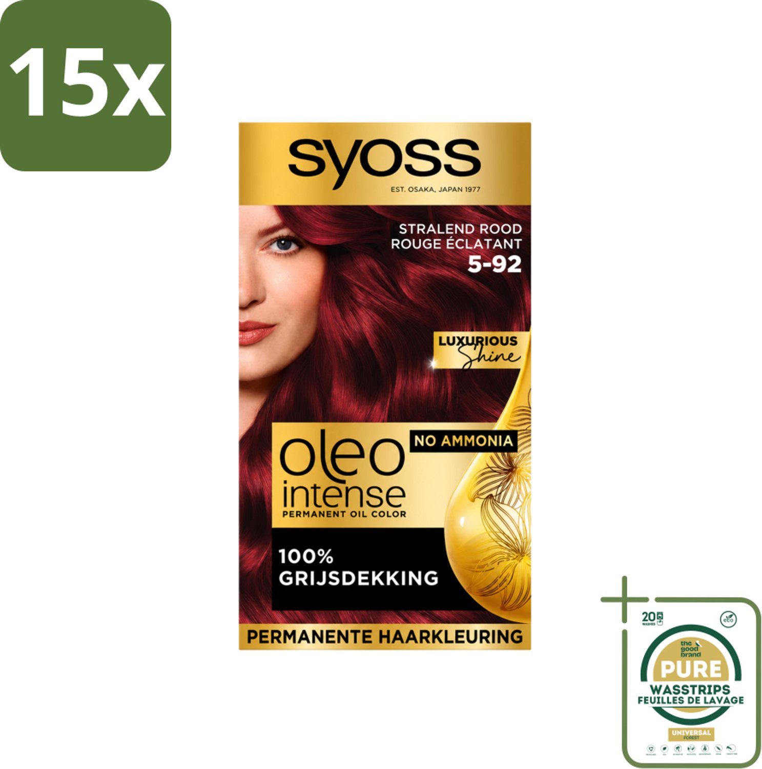15 x SYOSS - Oleo Intense 5-92 - Haarverf - Permanente Haarkleuring - Stralend Rood - Langdurige Kleur - Wasstrips - Haarverf - Permanent Haarkleuring - Stralend Rood - Haarkleur - Haarverf Zonder Ammoniak