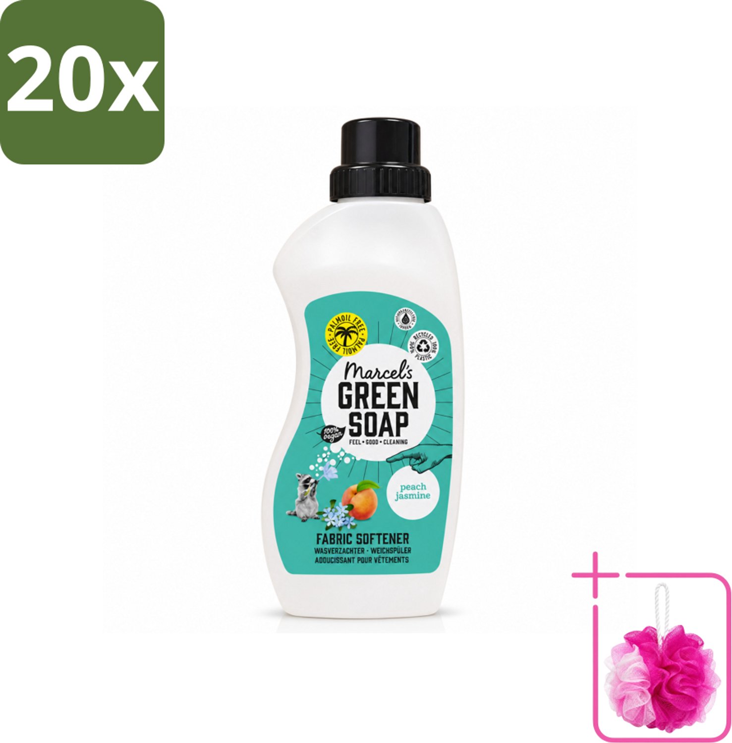 20 x Marcel's Green Soap - Wasverzachter - Perzik & Jasmijn - Zachte frisheid - 30 Wasbeurten - 750 ml - Bulkverpakking - Wasverzachter - Douchemop - Wasmiddel