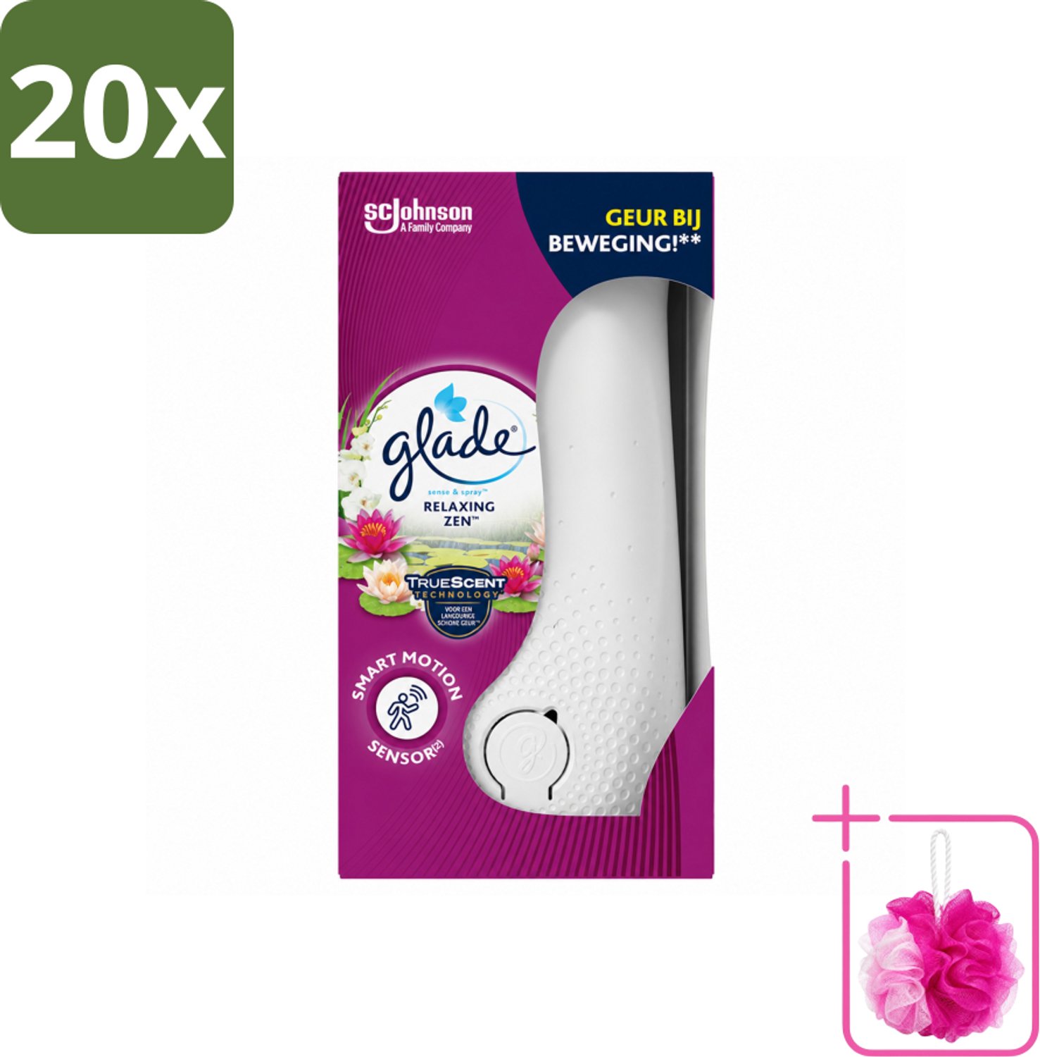 20 x Glade - Houder Sense & Spray - Relaxing Zen - 18 ml - Bulkverpakking - Geurverspreiding - Douchemop - Automatische geur