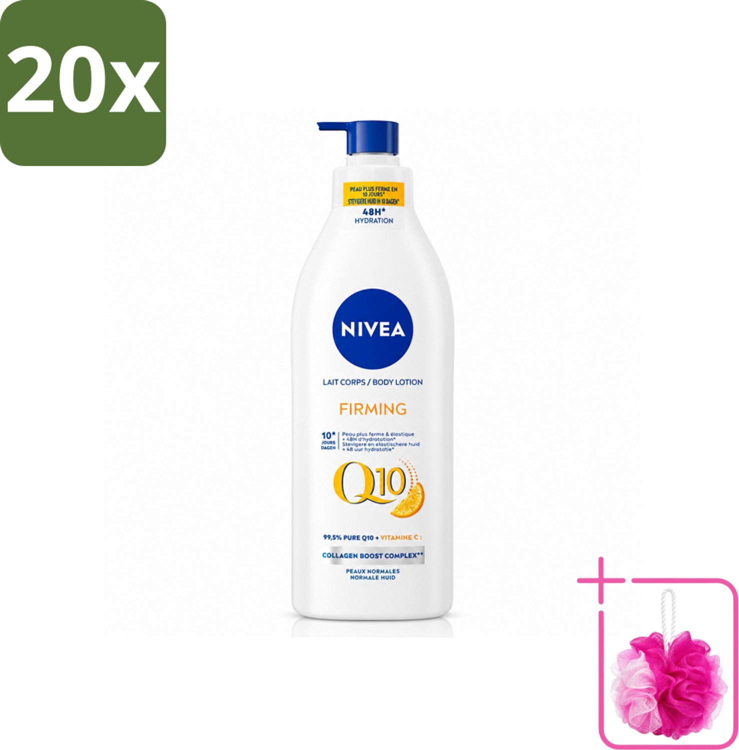 20 x Nivea - Q10 - Verstevigende Bodylotion met Pomp - Vitamine C - 48 uur Hydratatie - Voor Normale Huid - 400 ml - Bulkverpakking - Verstevigende bodylotion - Douchemop - Hydratatie