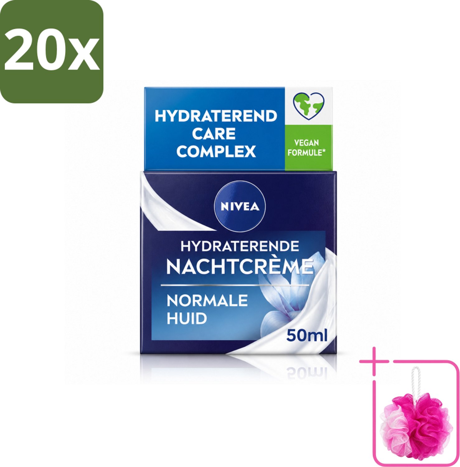 20 x NIVEA - Nachtcrème - Essentials Hydraterend - Voor normale tot gemengde huid - Met Lotusextract, Waterlelie-extract, Vitamine E & Provitamine B5 - 50 ml - Bulkverpakking - Hydraterende nachtcrème - Douchemop - Huidverzorging