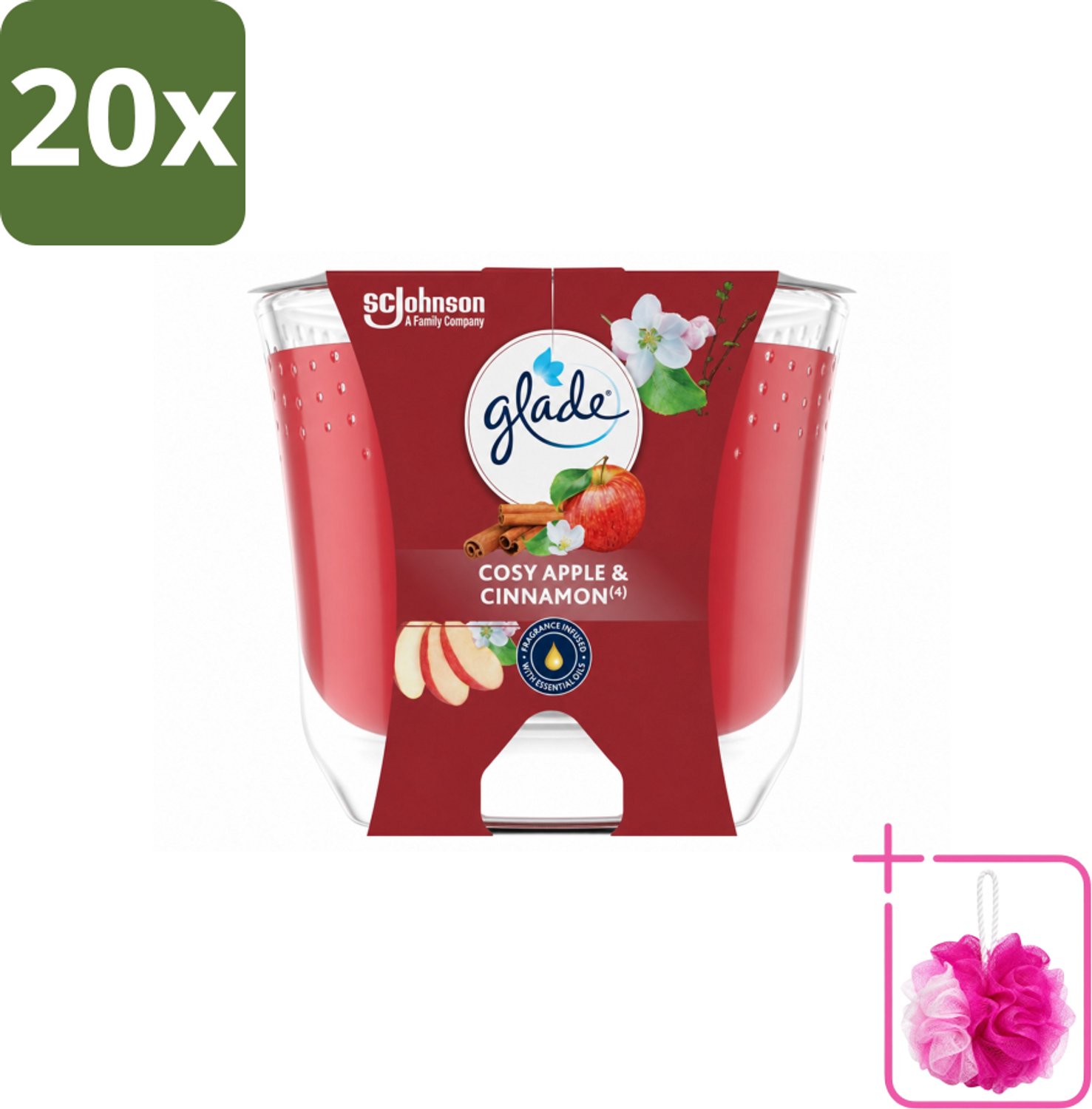 20 x Glade - Geurkaars Appel Kaneel - 100% Raapzaadwas - 204 g - Bulkverpakking - Geurkaars - Douchemop - Warme geur