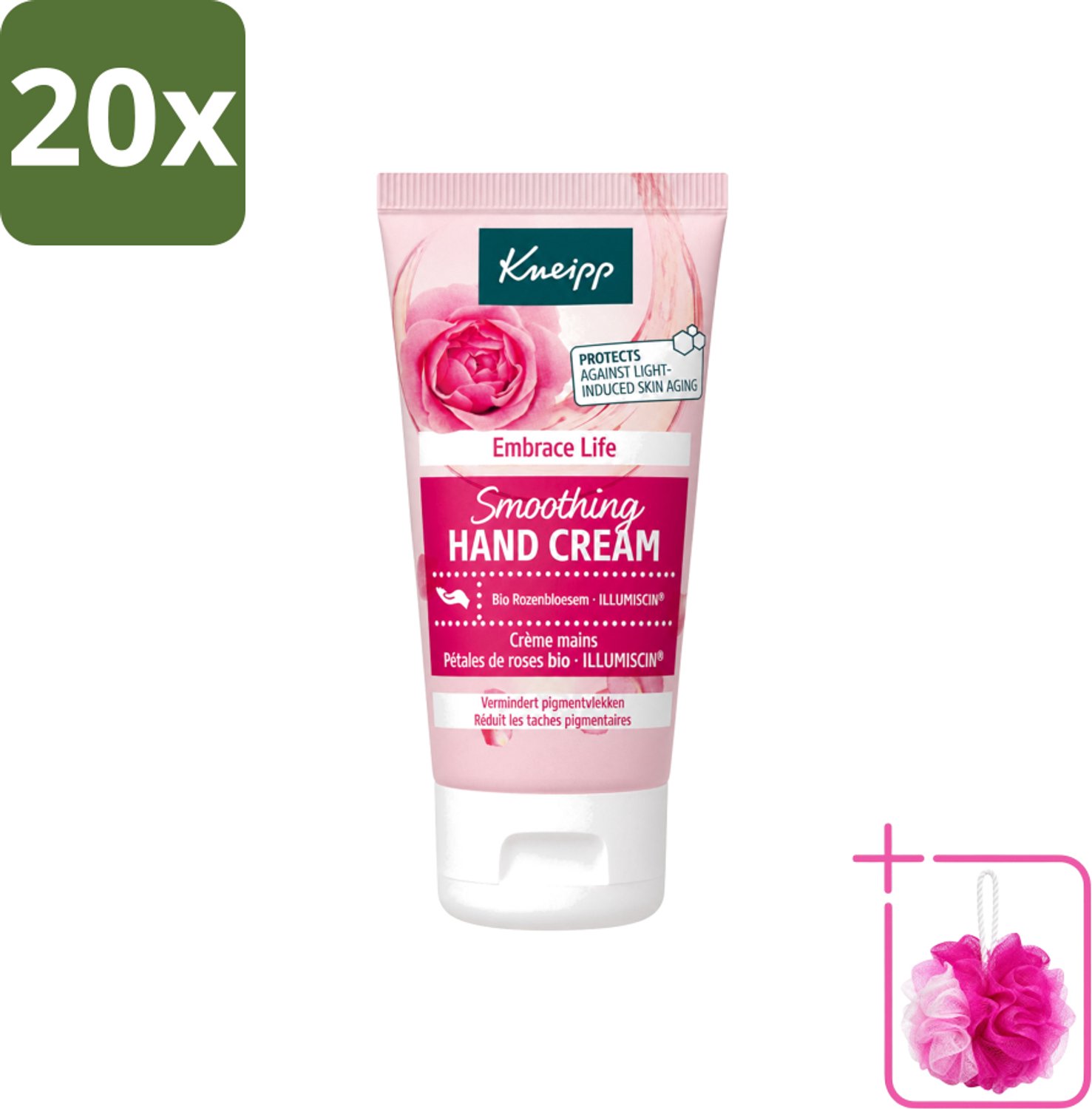 20 x Kneipp - Handcrème - Embrace Life - Anti‑Aging (ILLUMISCIN) - 50 ml - Bulkverpakking - Handcrème - Douchemop - Anti-ouderdom