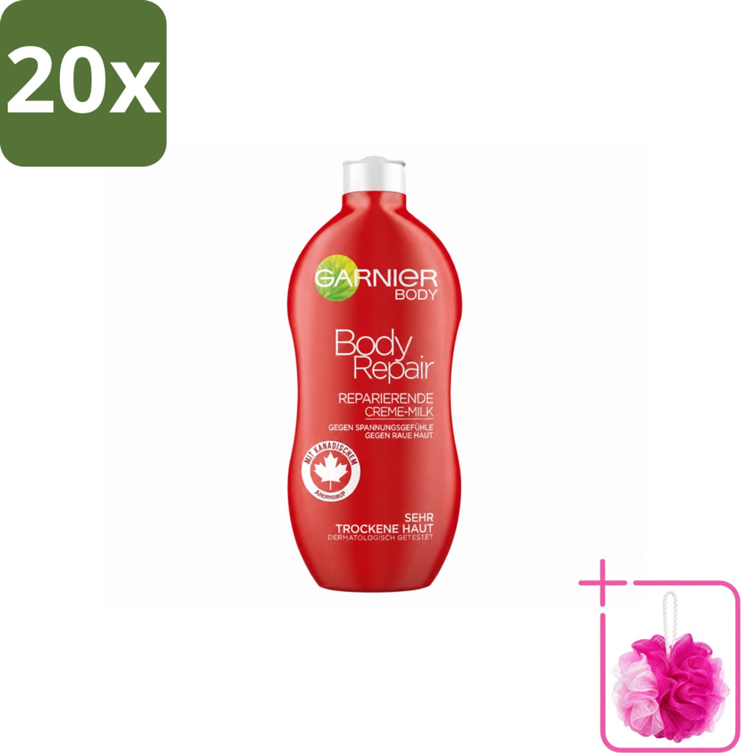 20 x Garnier - Body - Bodylotion - Repair - Herstellend & Hydraterend - 400 ml - Bulkverpakking - Herstelende bodylotion - Douchemop - Hydraterende bodylotion