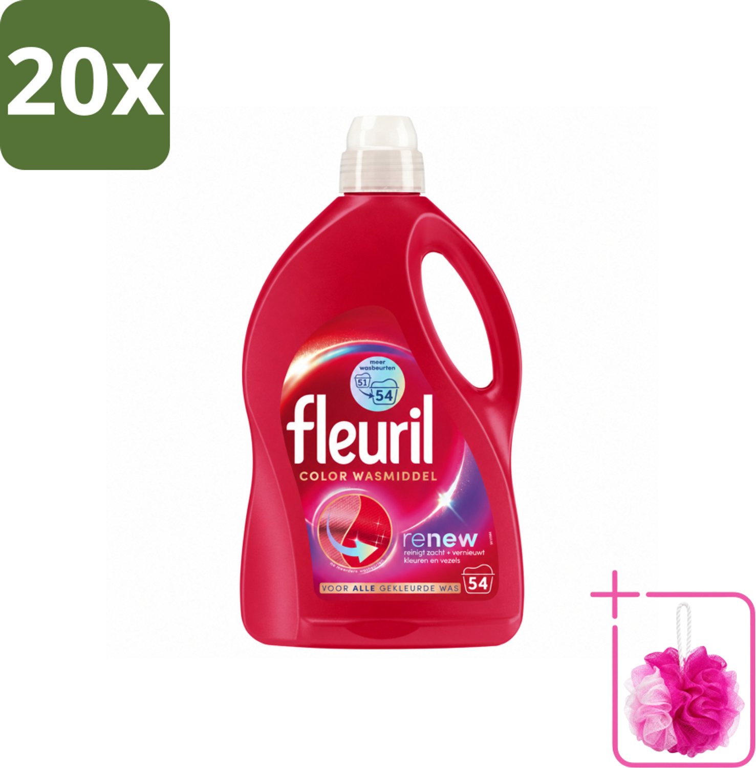 20 x Fleuril - Wasmiddel - Renew Color Vloeibaar Wasmiddel - Gekleurde Was - 54 wasbeurten - Bulkverpakking - Kleurbehoud - Douchemop - Wasmiddel voor gekleurde kleding