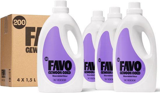 Favo Vloeibaar Wasmiddel - Kleur - 4 x 50 = 200 wasbeurten - Voor stralende kleuren - Effectief vanaf 20 °C - Voordeelverpakking