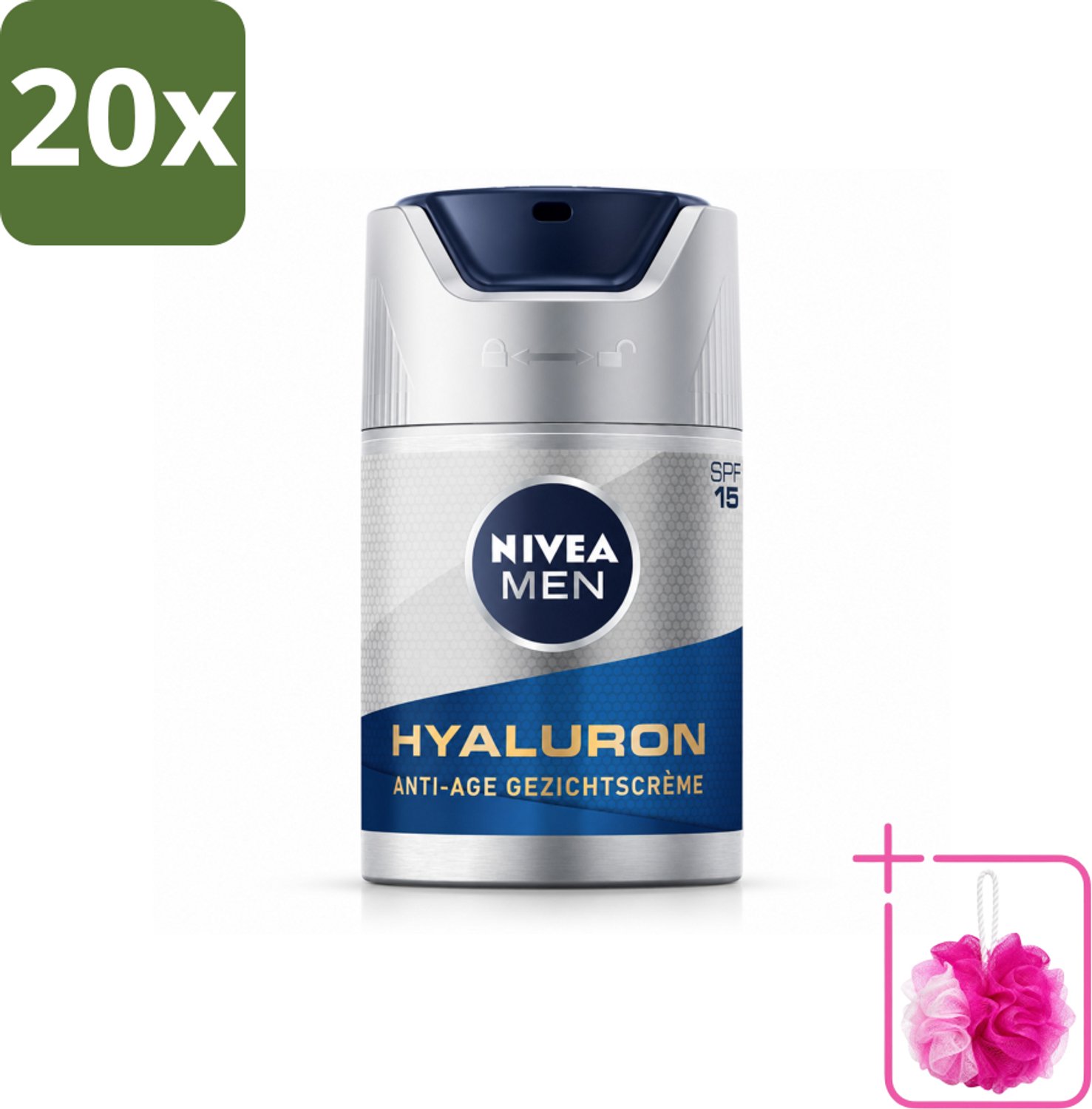 20 x NIVEA MEN - Anti-Age - Gezichtscrème met SPF 15 - 50 ml - Bulkverpakking - Anti-ouderdom verzorging - Douchemop - Gezichtscreme
