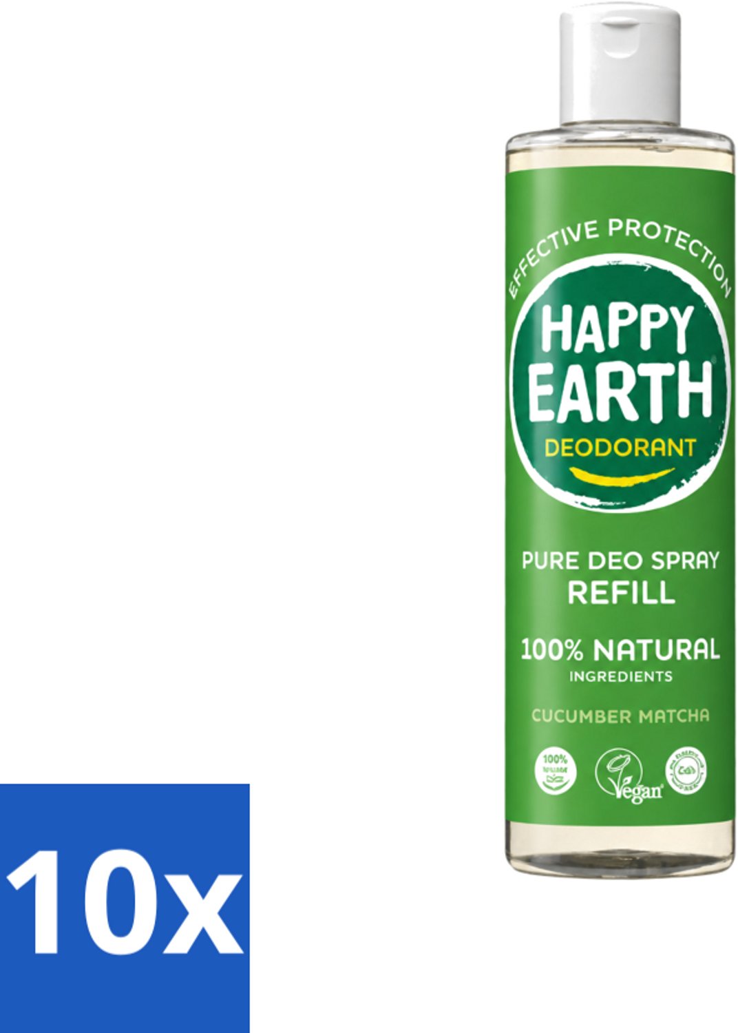 10 x Happy Earth – Deodorant Spray Navulling – 100% Natuurlijk Cucumber Matcha – 300 ml - Voordeelverpakking - 10 stuks