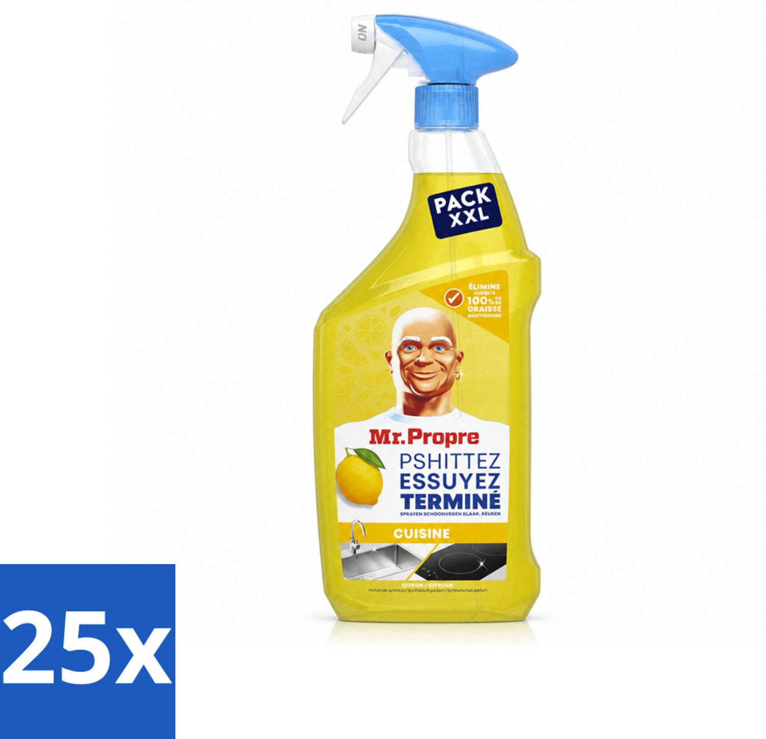 25 x Mr. Propre – Flash Reinheid Spray – Ontvetter & Allesreiniger – Lemon – 800 ml - Voordeelverpakking - 25 stuks
