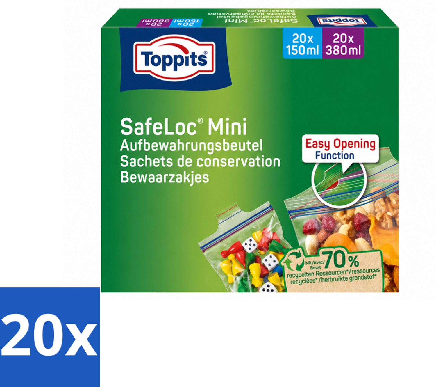 20 x Toppits – Safeloc Mini Zip-Zakjes – 40 Zakjes - Voordeelverpakking - 20 stuks