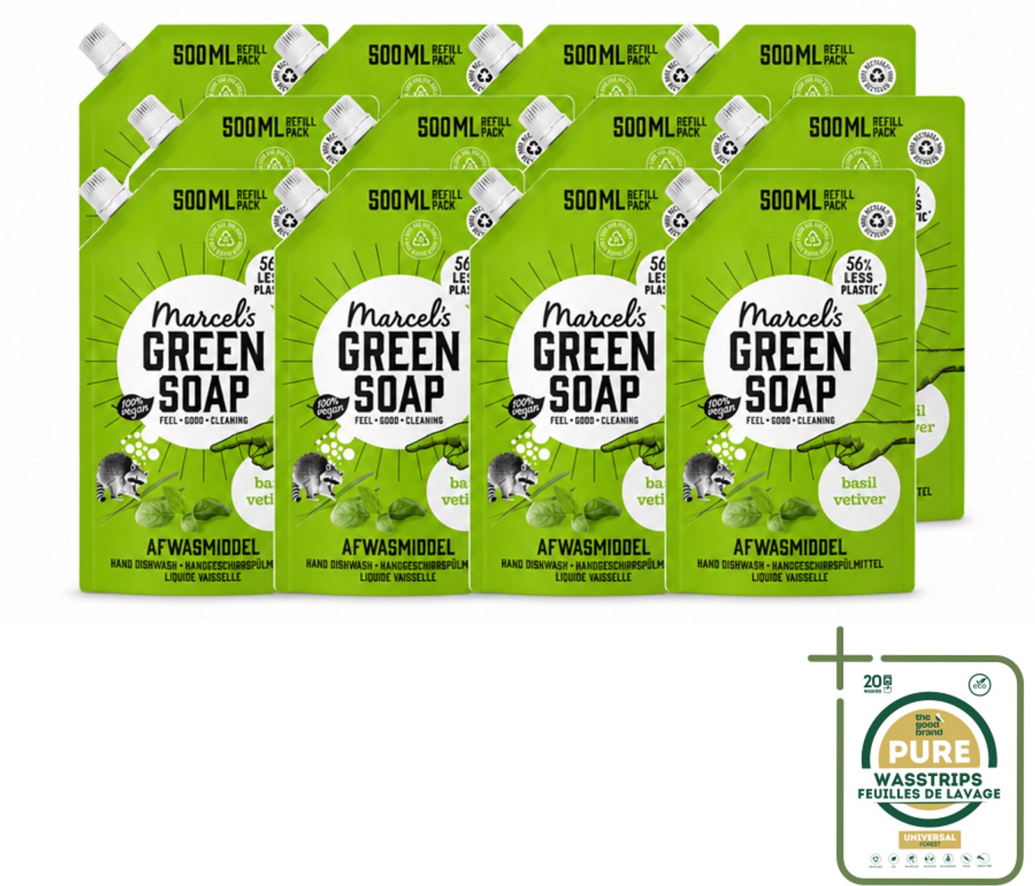 12 x Marcel's Green Soap - Navulling - Afwasmiddel - Basilicum & Vetiver Gras - Plantaardig & duurzaam - 500 ml - Afwasmiddel Basilicum Vetiver - Navulverpakking Afwasmiddel - Plantaardig Afwasmiddel - Duurzaam Afwasmiddel - Afwasmiddel 500 Ml