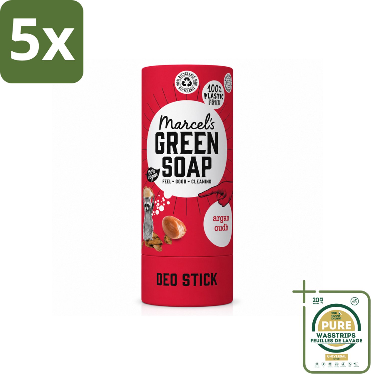 5 x Marcel's Green Soap - Deodorant Stick - Argan & Oudh - Langdurige frisheid - 40 gr - Wasstrips - Deodorant - Argan En Oudh - Geur - Huidverzorging - Natuurlijke Deodorant