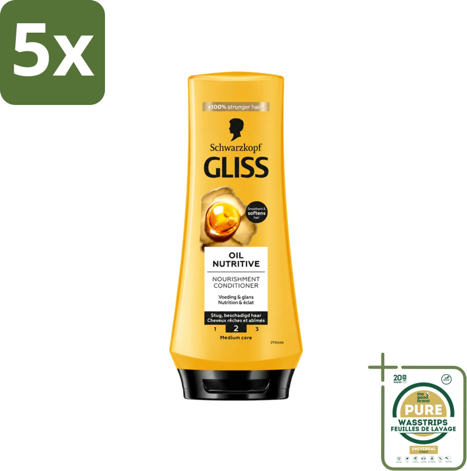 5 x Gliss - Hair Repair - Conditioner Oil Nutritive voor Intensieve Voeding - 200 ml - Wasstrips - Haarverzorging - Droog Haar - Voedende Crèmespoeling - Haar Herstel - Haar Glans