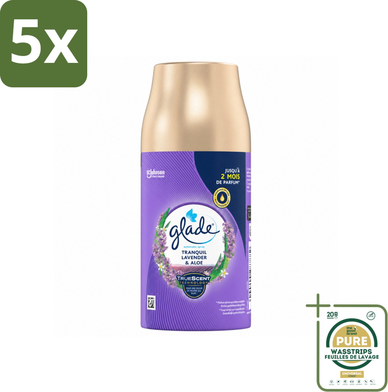 5 x Glade - Automatische Spray - Tranquil Lavender & Aloë - 269 g - Wasstrips - Luchtverfrisser - Lavendel - Tranquil Lavender - Aloe Vera - Geur