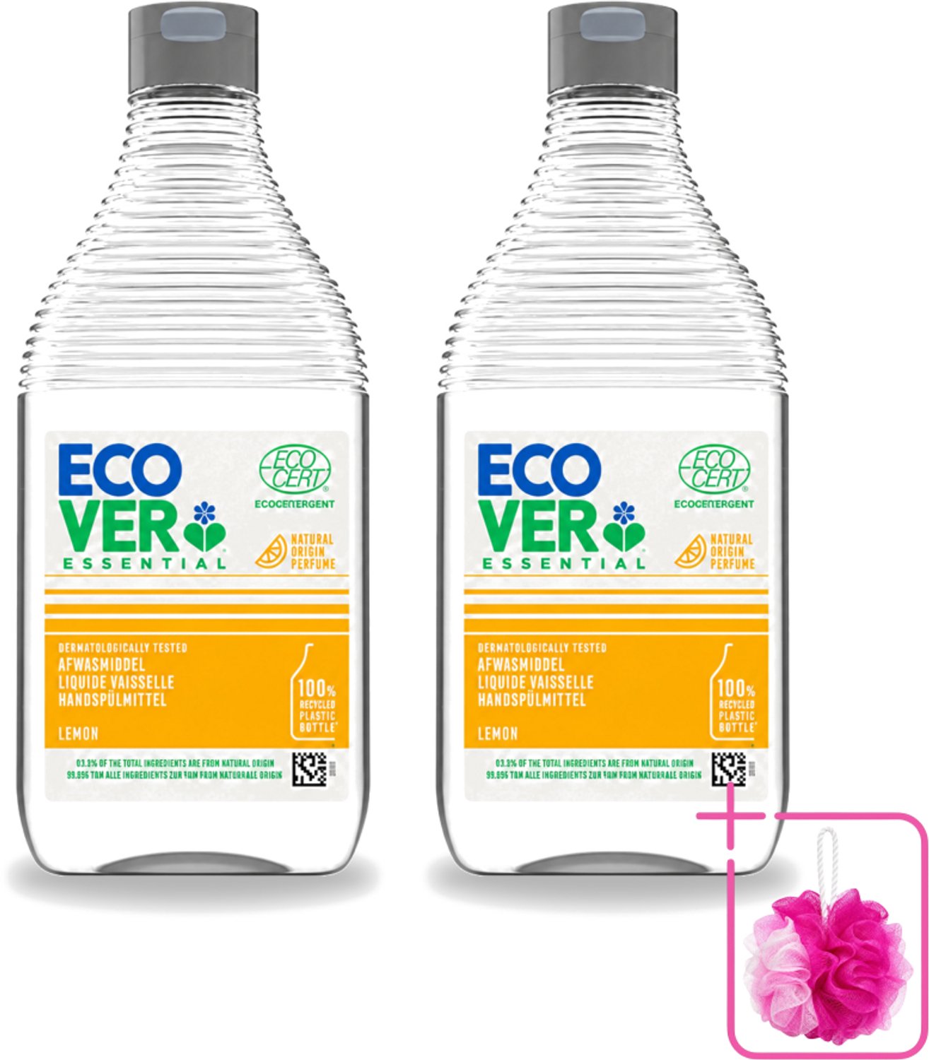 2 x Ecover - Afwasmiddel Essential - Citroen - 450 ml - Bulkverpakking - Afwasmiddel citroen - Douchemop - Plantaardig afwasmiddel