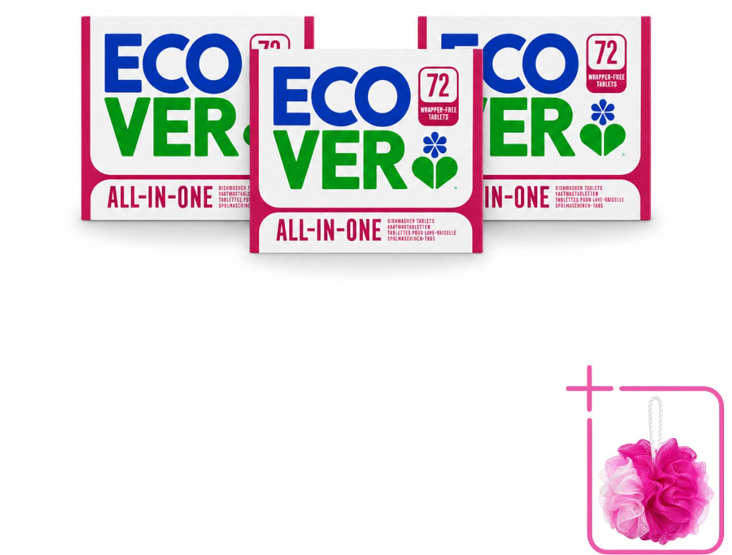 3 x Ecover - Vaatwastabletten All-in-One - Lemon & Mandarin - 72 Tabs - Bulkverpakking - Vaatwastabletten - Douchemop - Natuurlijke reiniging