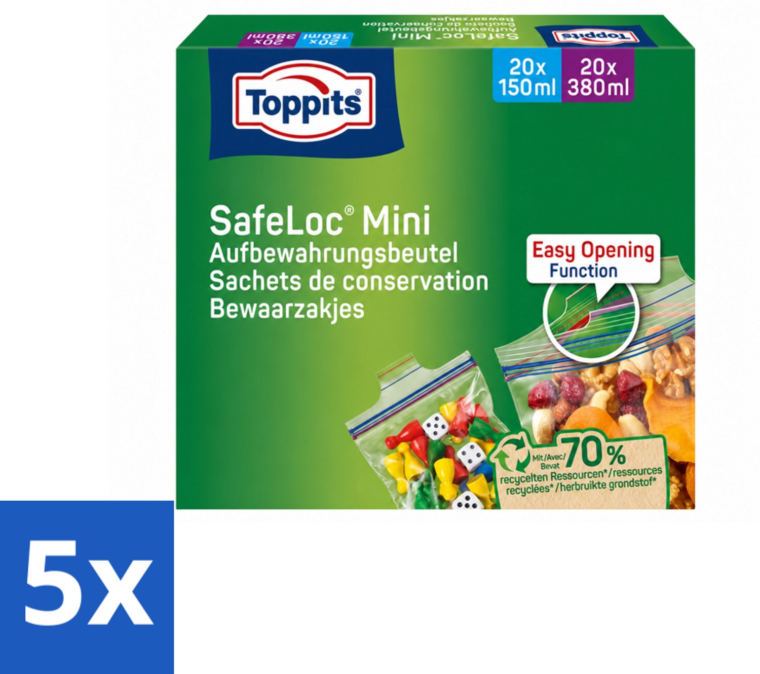 5 x Toppits – Safeloc Mini Zip-Zakjes – 40 Zakjes - Voordeelverpakking - 5 stuks