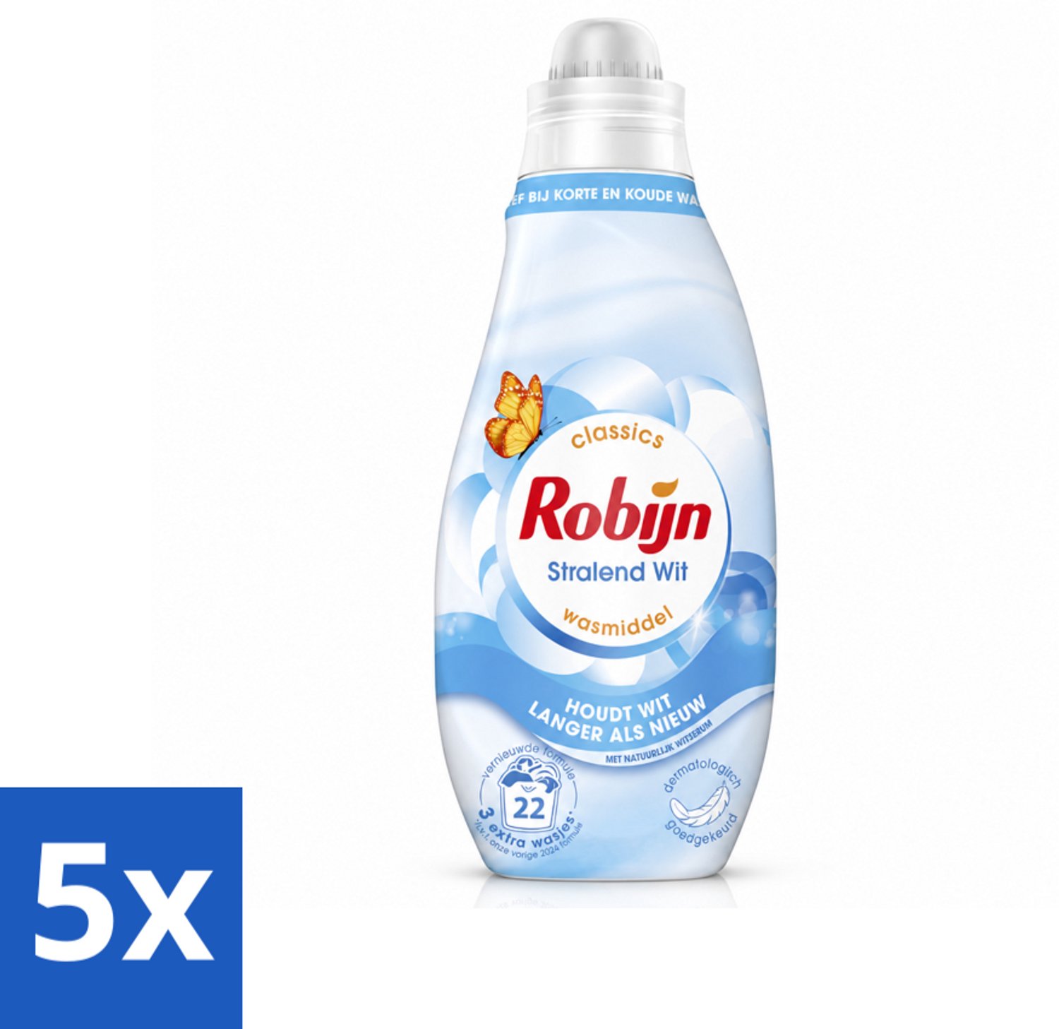 5 x Robijn – Vloeibaar Wasmiddel – Klein & Krachtig Classics Stralend Wit - 665 ml - Voordeelverpakking - 5 stuks