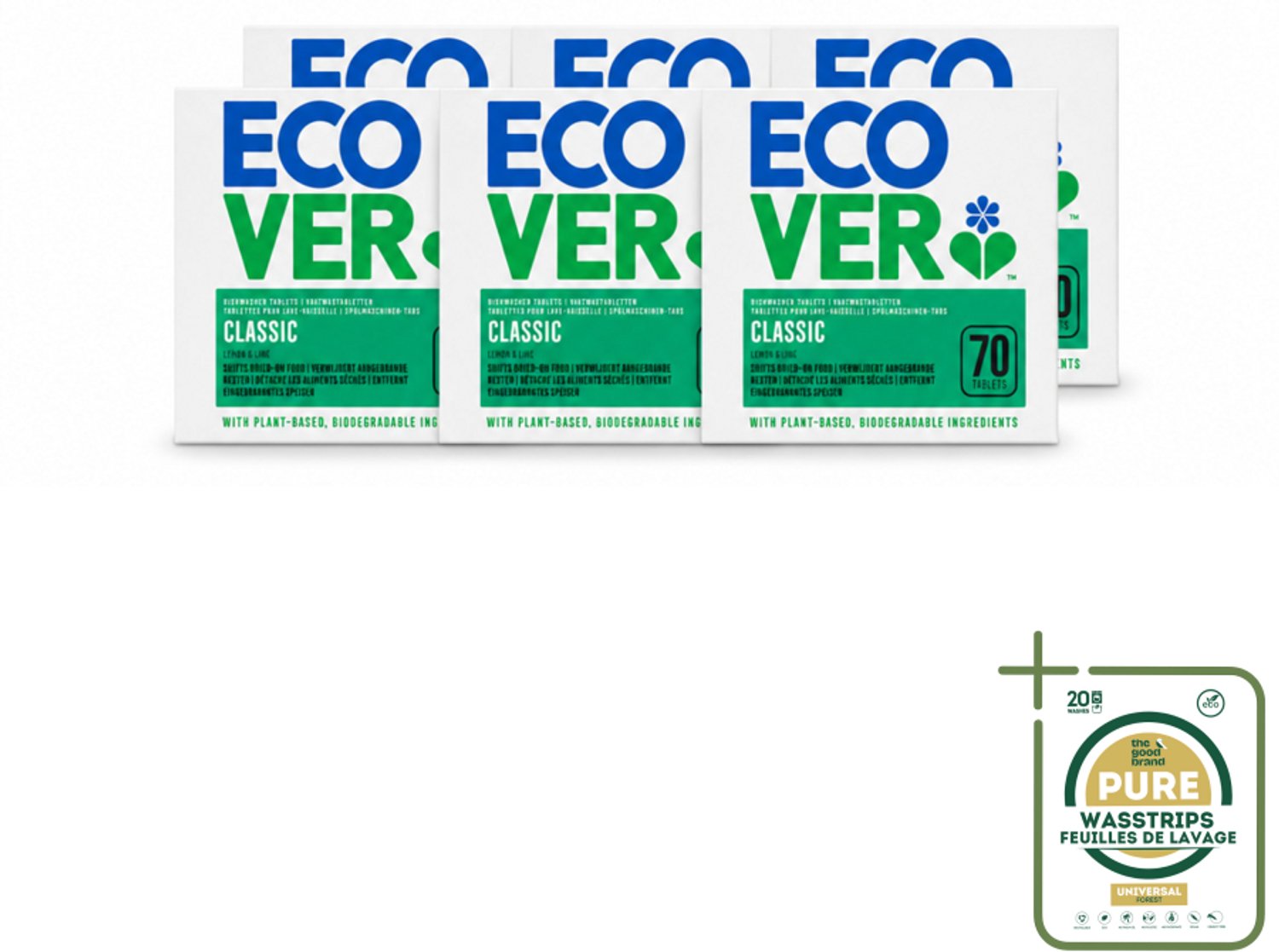 6 x Ecover - Vaatwastabletten Classic - Citroen & Limoen - 70 Tabs - Wasstrips - Vaatwasmiddel - Vaatwastabletten - Citroen En Limoen - Milieuvriendelijk - Fosfaatvrij