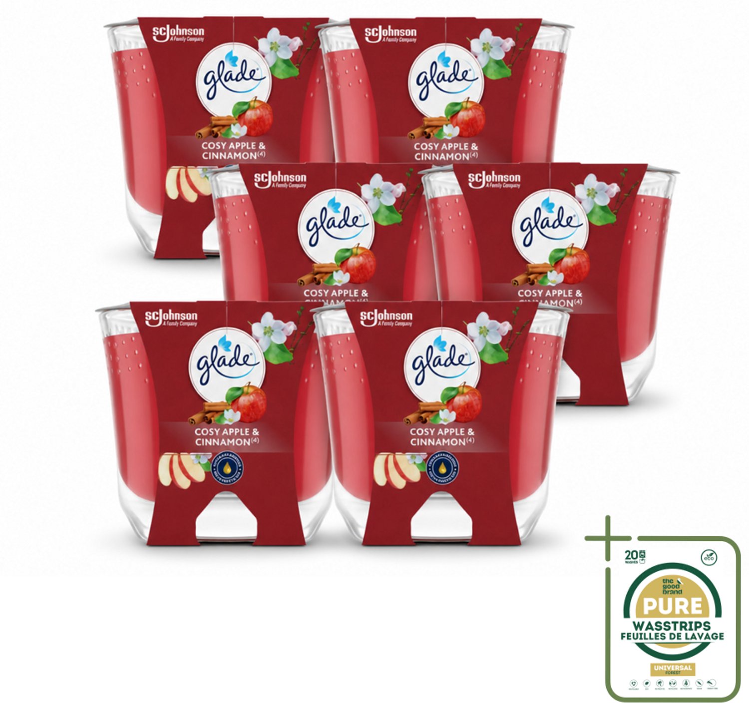6 x Glade - Geurkaars Appel Kaneel - 100% Raapzaadwas - 204 g - Wasstrips - Geurkaars - Geur - Geurkaars Appel Kaneel - Geurkaars 100% Raapzaadwas - Geurkaars Vegan