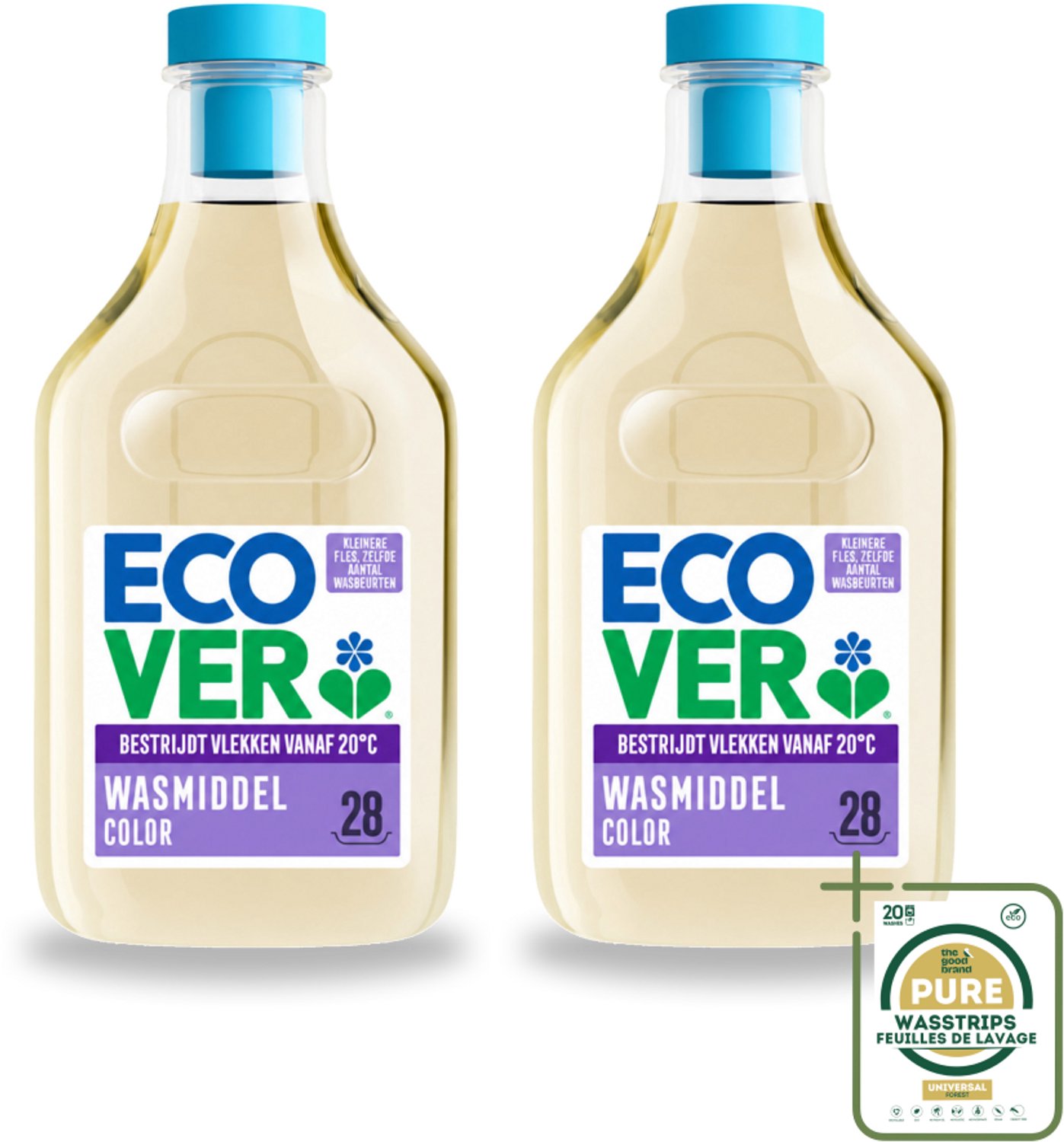 2 x Ecover - Vloeibaar wasmiddel - Color - Appelbloesem & Freesia - 1 liter - 28 wasbeurten - Wasstrips - Wasmiddel Kleurrijk - Natuurlijk Wasmiddel - Biologisch Afbreekbaar Wasmiddel - Vlekken Verwijderen - Frisse Geur Wasmiddel