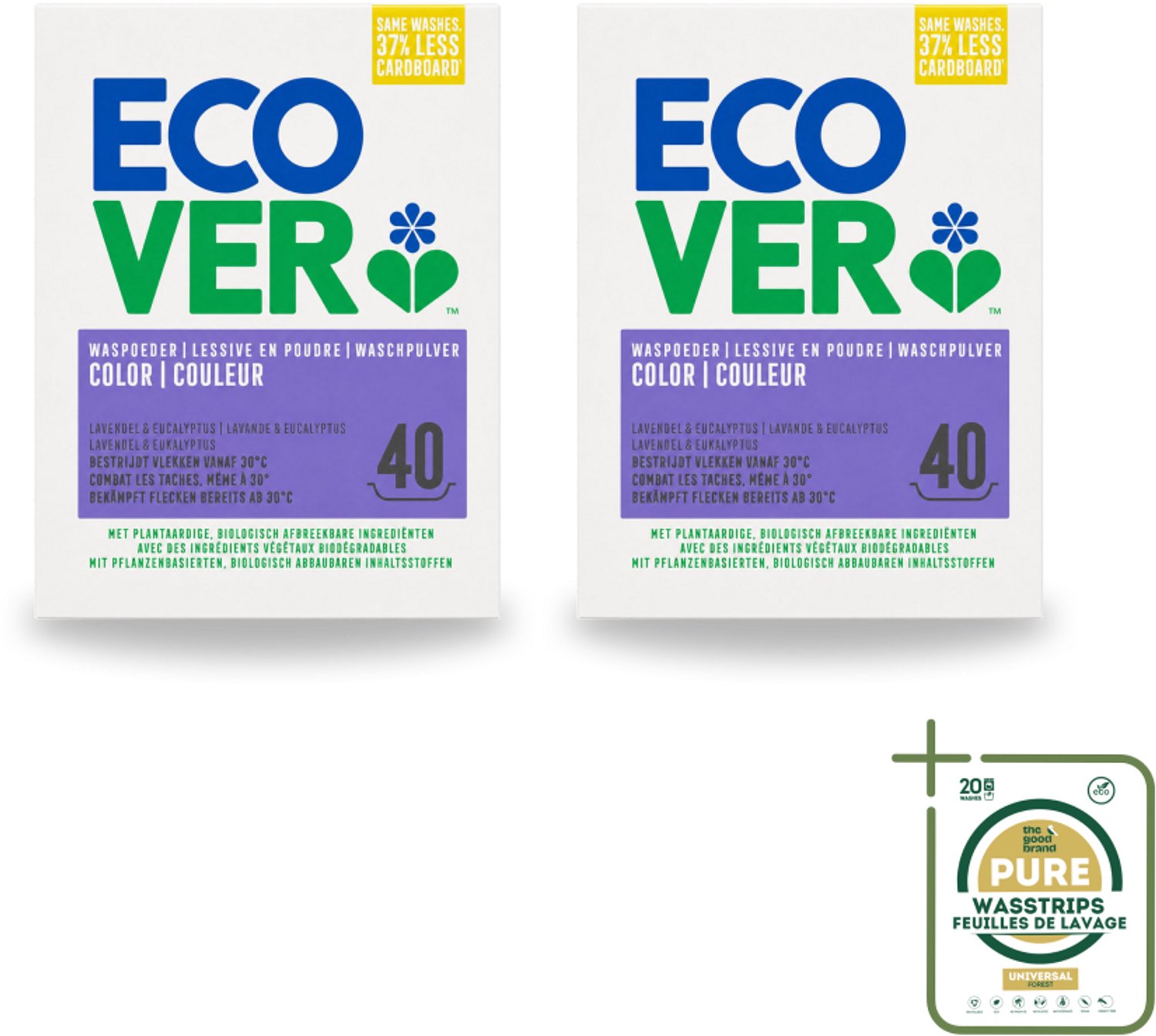 2 x Ecover - Waspoeder Color - Voor gekleurde was - 3 kg - 40 wasbeurten - Wasstrips - Gekleurde Was - Waspoeder - Ecover - Waspoeder Color - Kleurbehoud