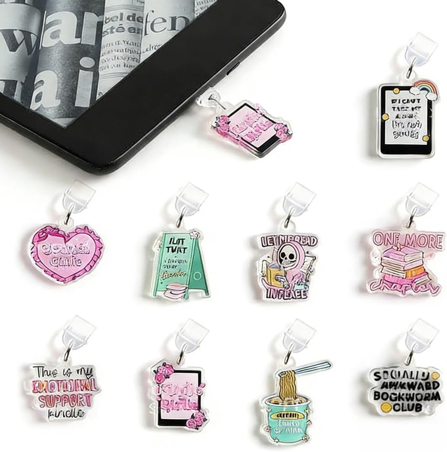 9-delige stofbeschermingsset voor Kindle & e-reader, USB-C-pluggen & leeshangers in pastamstijl, feestcadeau, Kindle-accessoires voor elektronische lezers