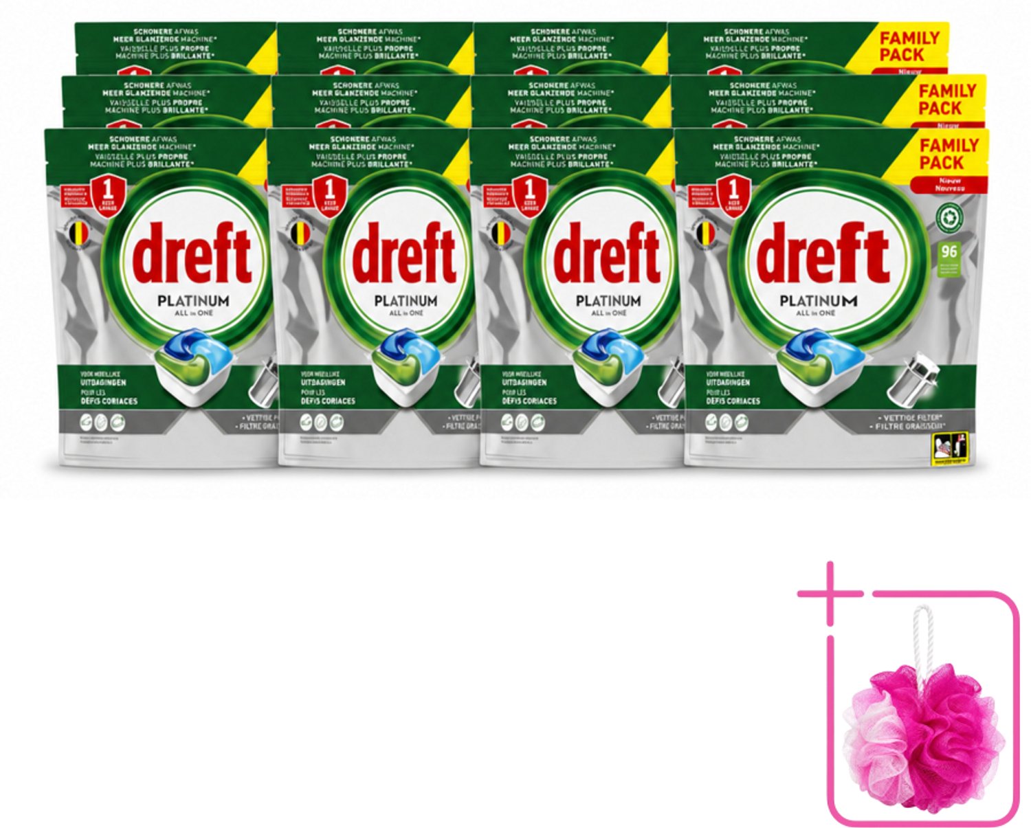 12 x Dreft - Vaatwastabletten - Platinum All-in-One Origineel - Grootverpakking - 96 Tabletten - Bulkverpakking - Vaatwasser - Douchemop - Vaatwasser tablet