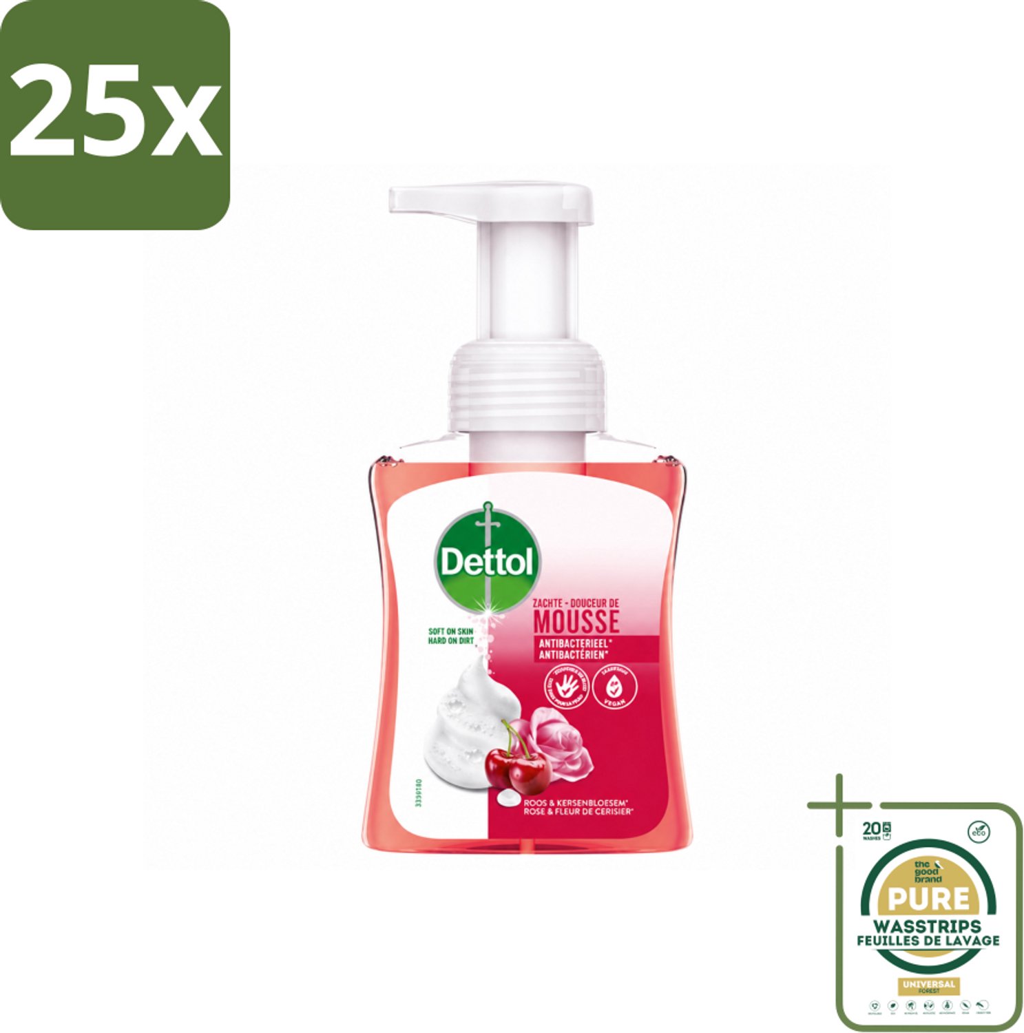 25 x Dettol - Foam Handzeep - Rozen & Kersenbloesem - Zacht Mouse - 250 ml - Wasstrips - Handzeep - Schuimhandzeep - Antibacterieel Handzeep - Zachte Handzeep - Handzeep Rozen En Kersenbloesem