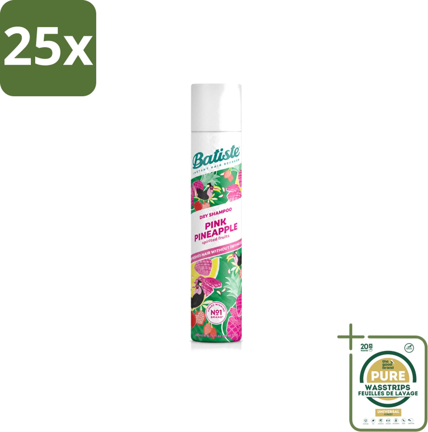 25 x Batiste - Pink Pineapple - Droogshampoo - Friszoete Geur - Verfrist en Geeft Volume - 200ml - Wasstrips - Droogshampoo - Fris Haar - Fruitige Geur - Haarkleur - Haartype