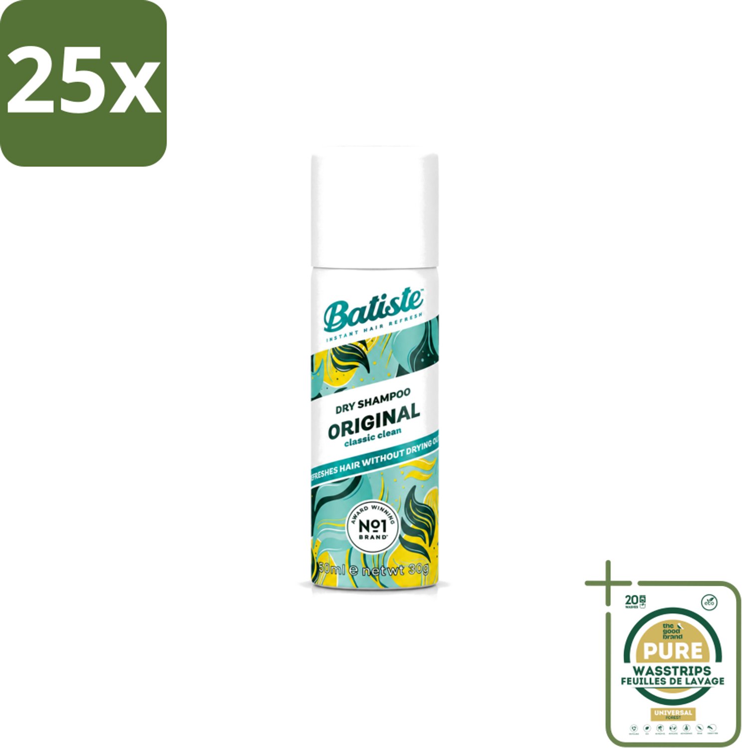 25 x Batiste - Classic Clean - Droogshampoo - Koele en Schone Geur - Verfrist en Geeft Grip - 50ml - Wasstrips - Droogshampoo - Haarverfrissend - Haaropfrissen - Sport Haar - Haar Opfrissen